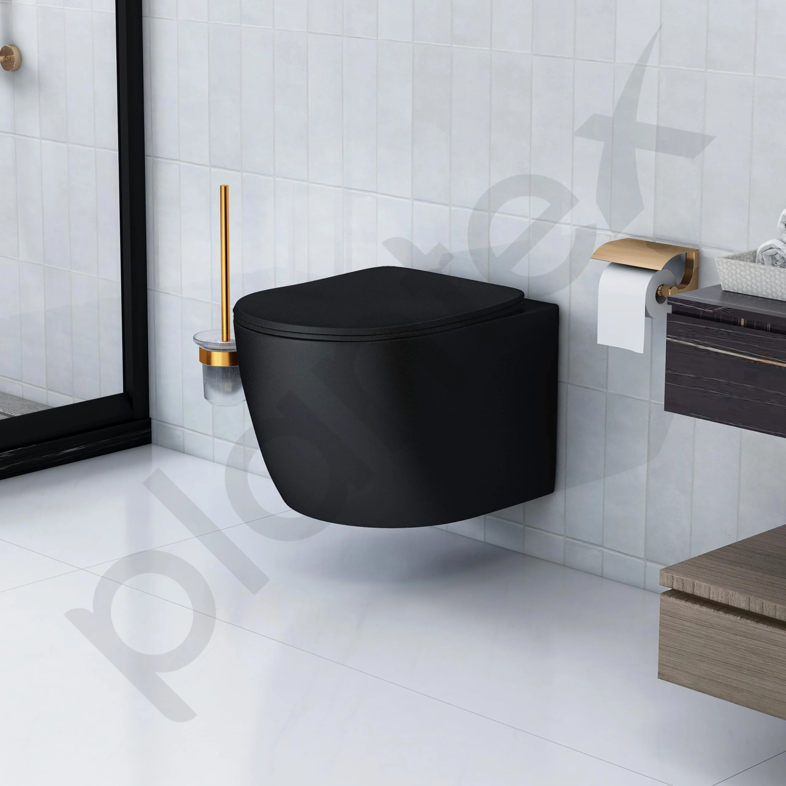 Plantex Imported Ceramic Wall Hung Commode/Rimless Washdown Western Toilet/Bathroom Commode with Soft Close Toilet Seat - P Trap (Round - Matt Black) - Image 6