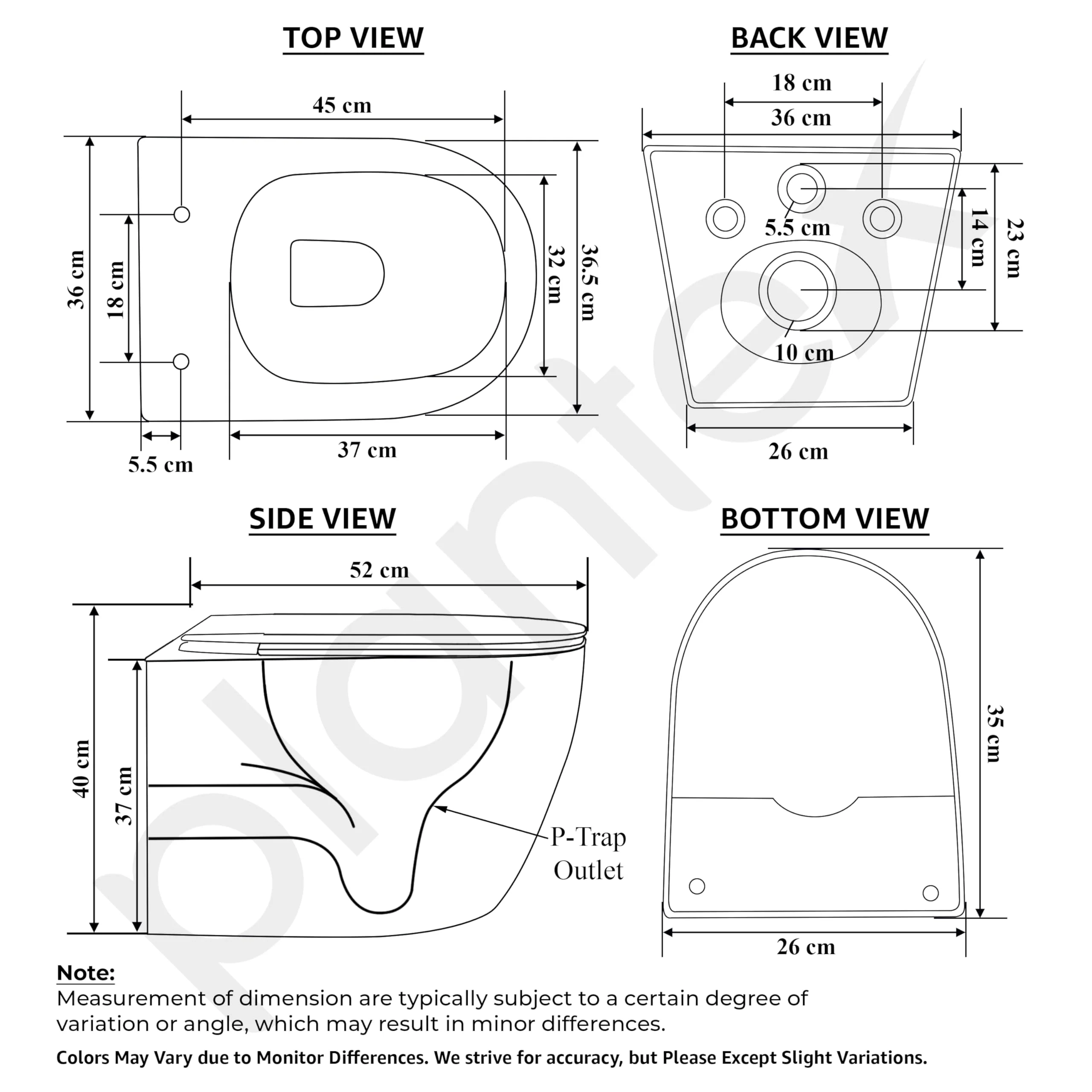 Plantex Imported Ceramic Western Commode Toilet/P Trap Wall Hung Commode for Bathroom/Rimless Washdown Western Toilet with Soft Close Toilet Seat Cover (Glossy White) - Image 3