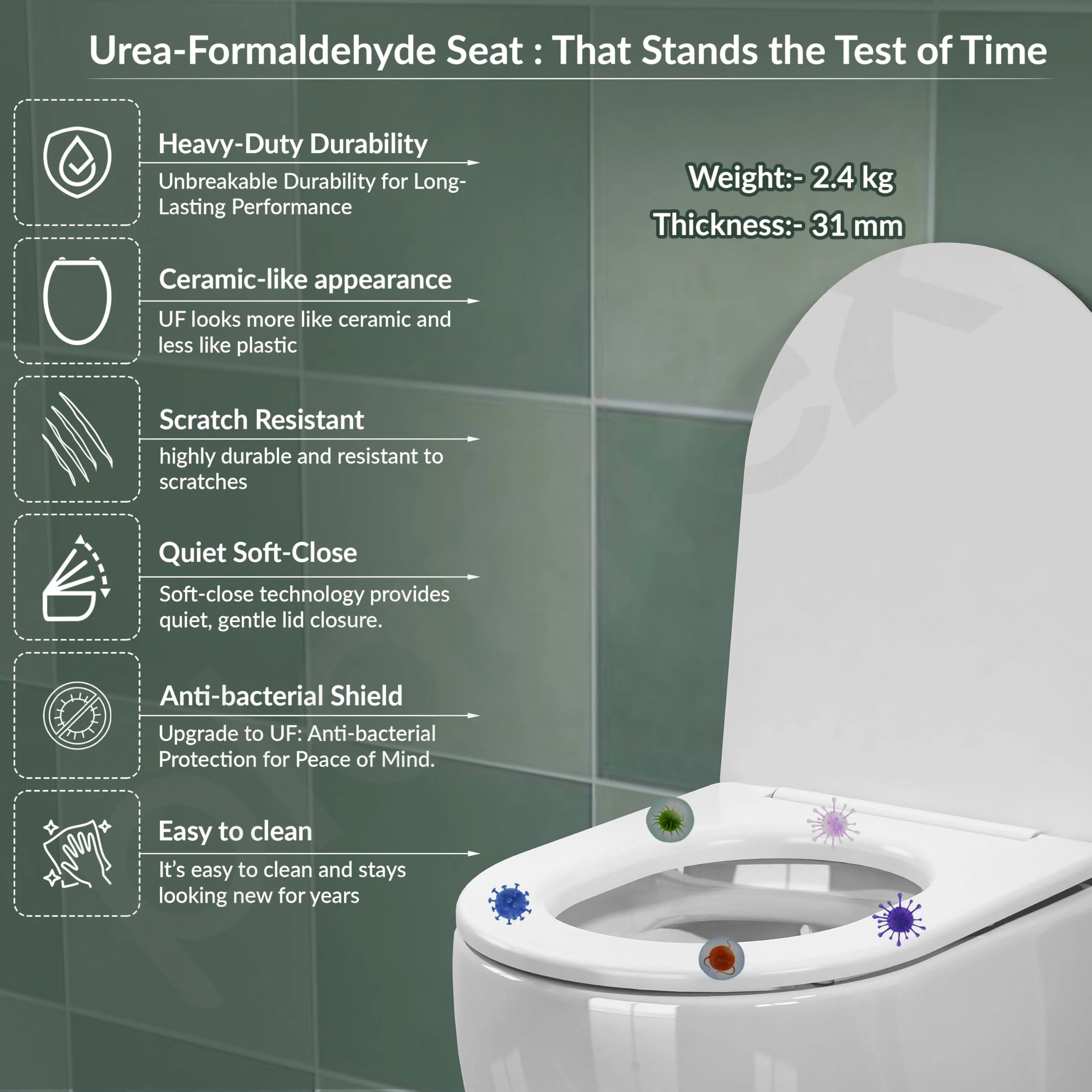 Plantex Imported Ceramic Western Commode Toilet/P Trap Wall Hung Commode for Bathroom/Rimless Washdown Western Toilet with Soft Close Toilet Seat Cover (Glossy White) - Image 4