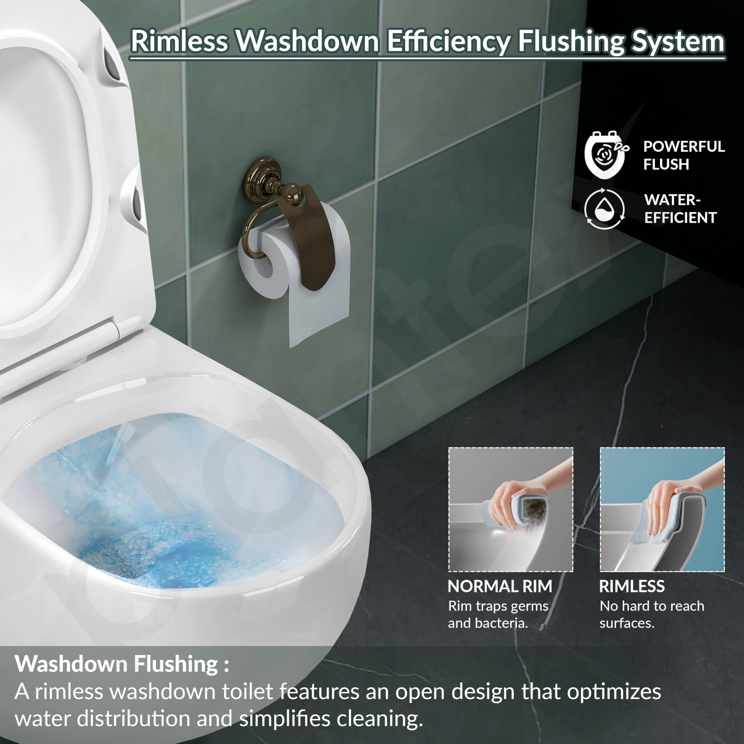 Plantex Imported Ceramic Western Commode Toilet/P Trap Wall Hung Commode for Bathroom/Rimless Washdown Western Toilet with Soft Close Toilet Seat Cover (Glossy White) - Image 5