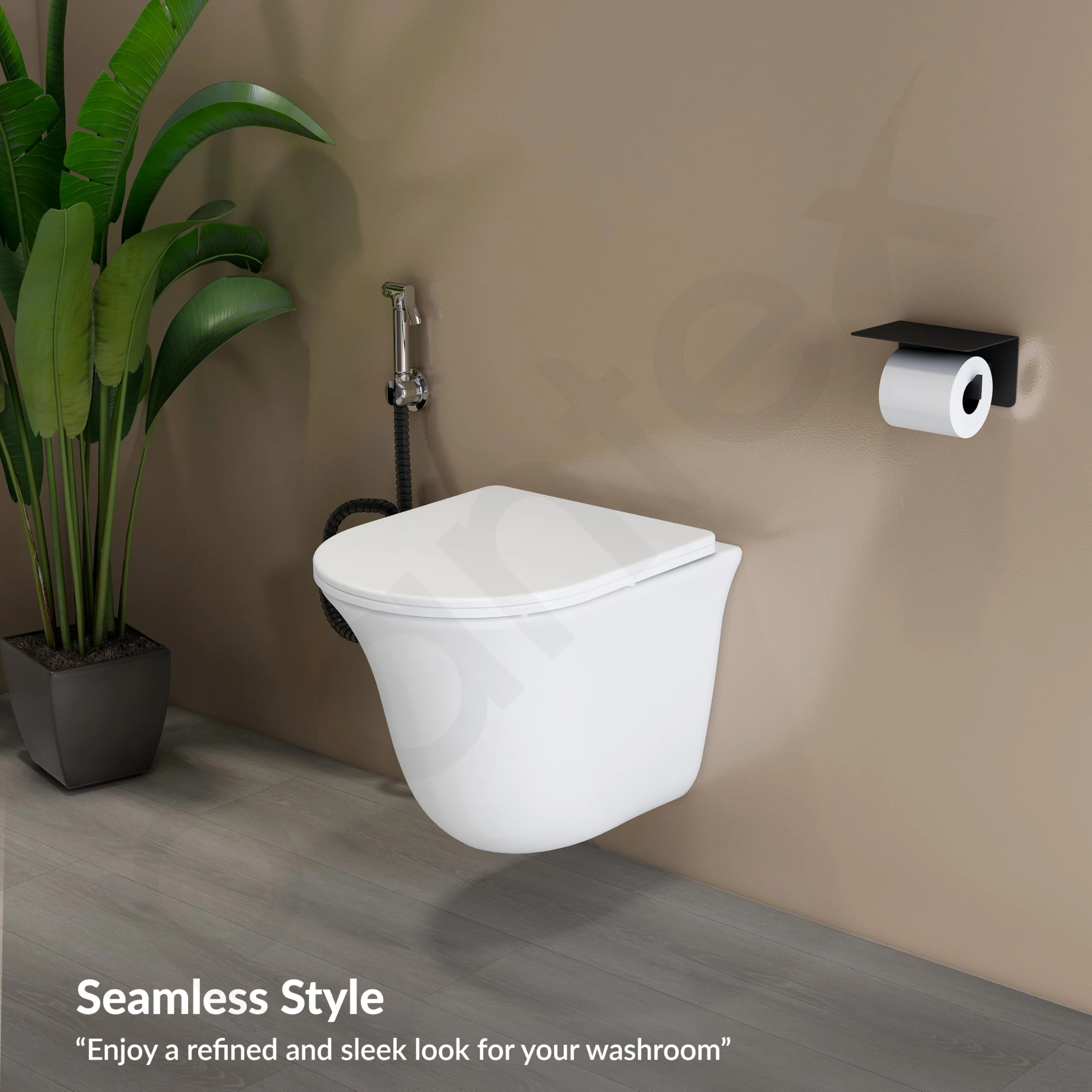 Plantex Imported Ceramic Western Commode/Wall Hung Western Toilet/Rimless Washdown Commode for Bathroom with Soft Close Toilet Seat Cover - P Trap Outlet (1161 - Matt White) - Image 2
