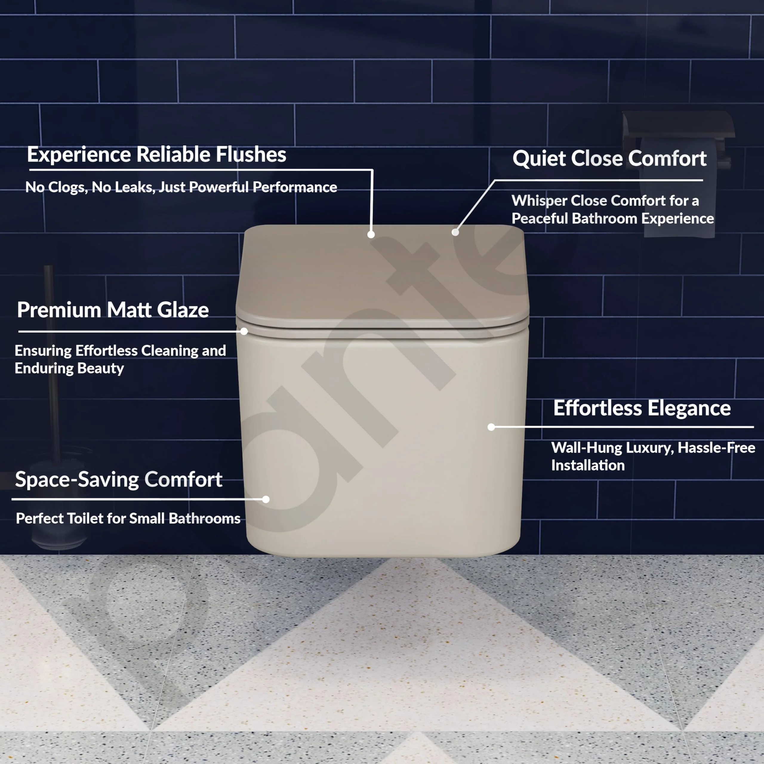 Plantex Imported Italica Ceramic Wall Hung Commode Toilet/Rimless Western Toilet/Washdown Commode with Soft Closing Toilet Seat - P Trap (Square - Matt Khaki) - Image 2