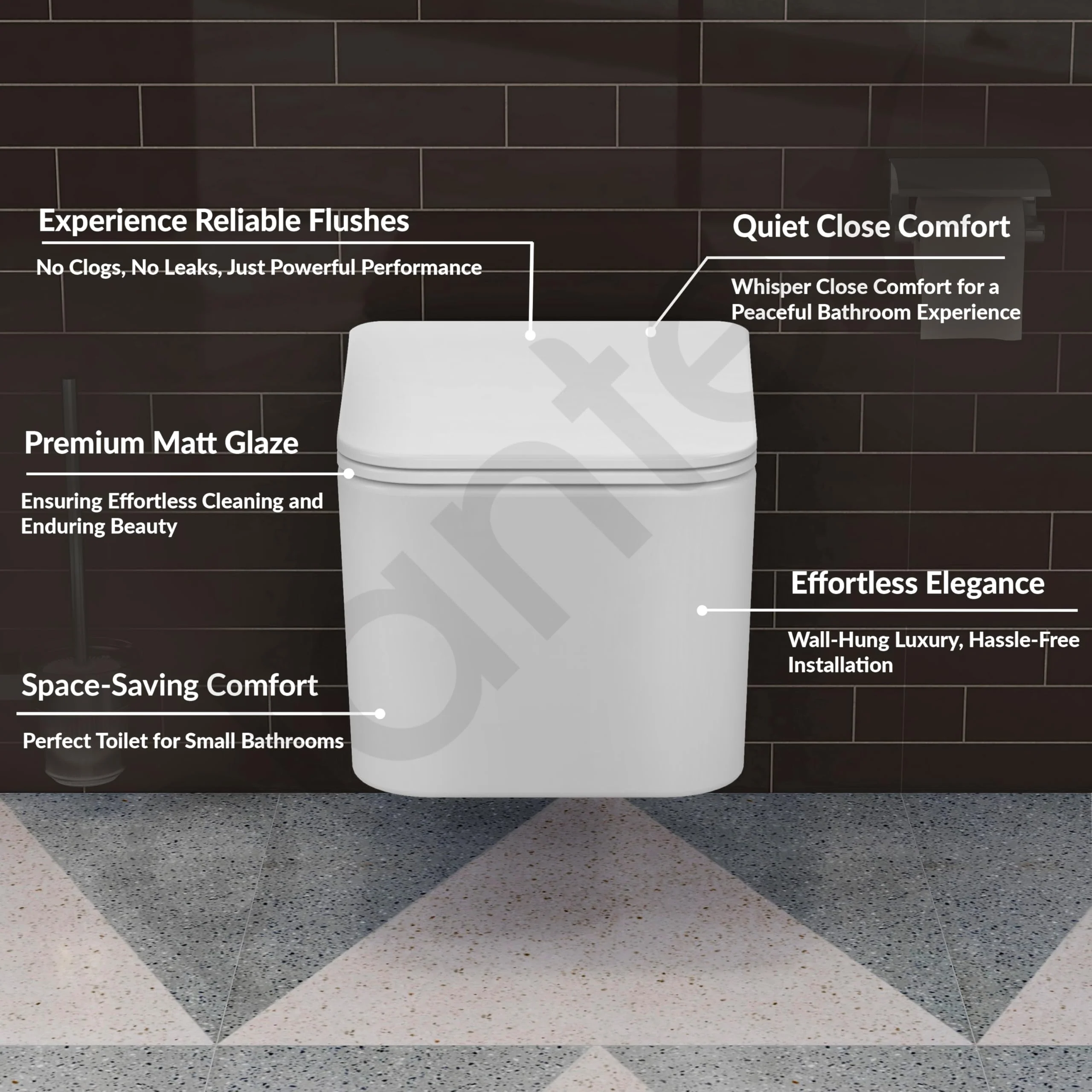 Plantex Imported Italica Ceramic Wall Hung Commode Toilet/Rimless Western Toilet/Washdown Commode with Soft Closing Toilet Seat - P Trap (Square - Matt White) - Image 2
