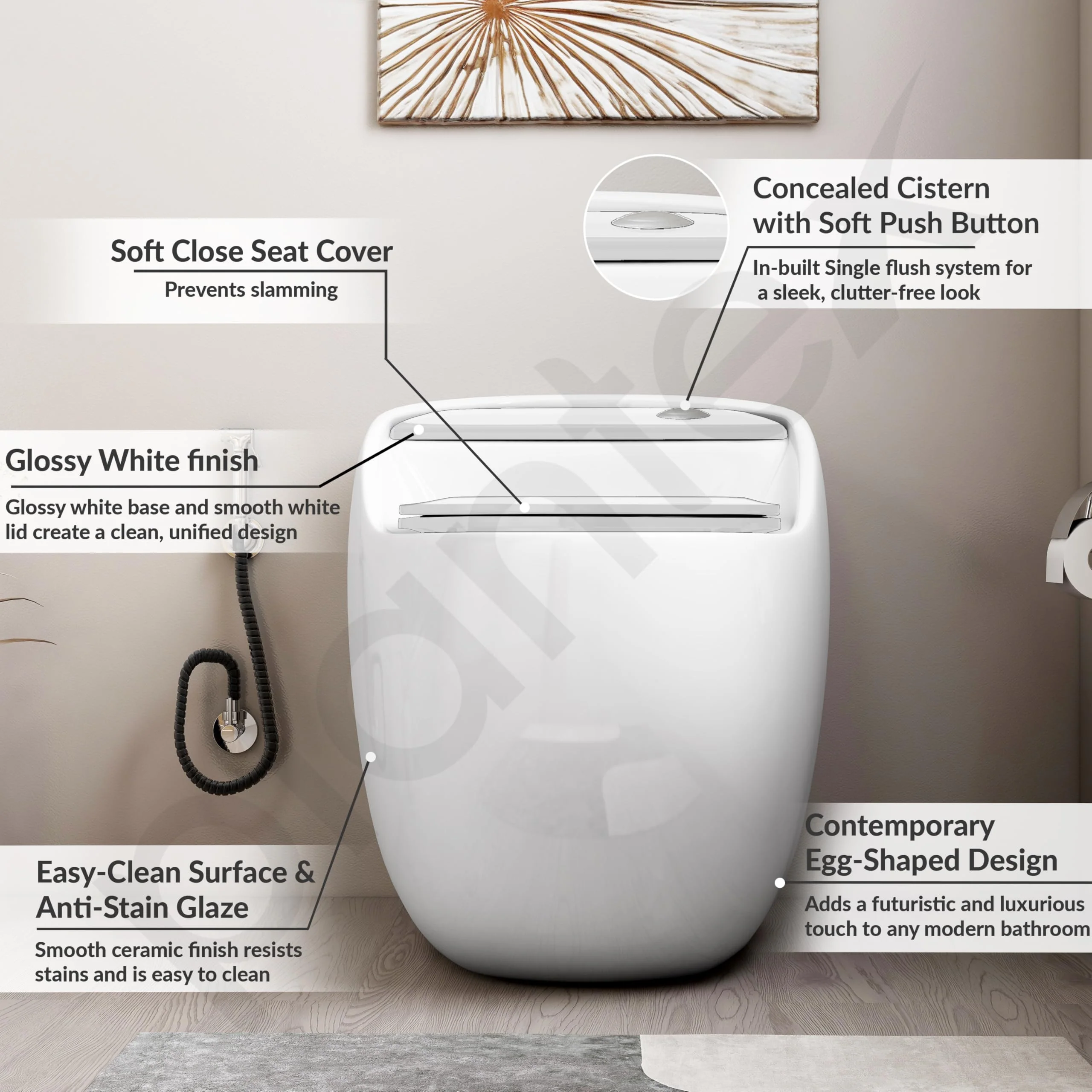 Plantex Imported Platinum Ceramic One Piece Commode Toilet/Rimless Commode/Siphonic Flush Western Toilet with Soft Close Toilet Seat - S Trap (White) - Image 2