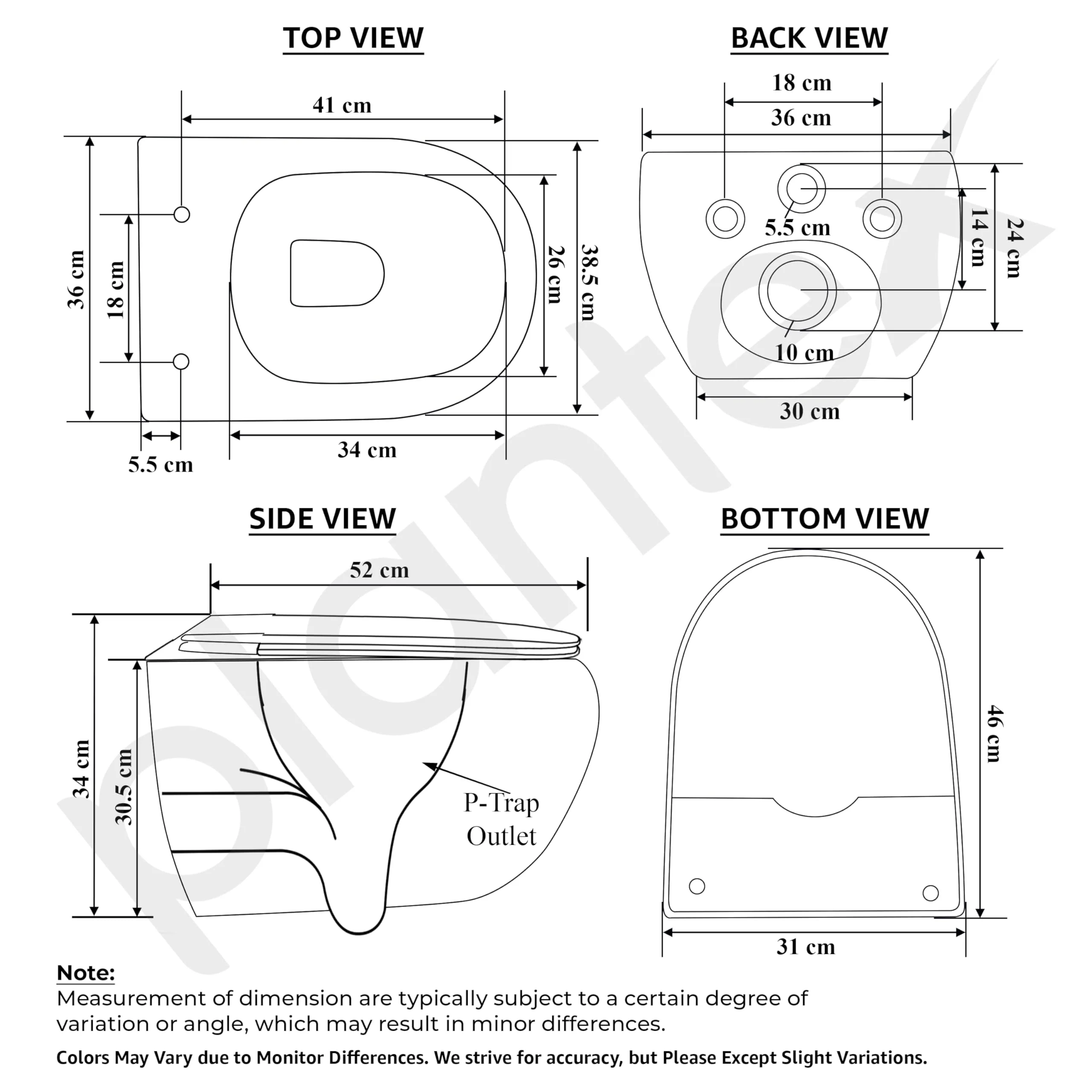 Plantex Imported Wall Hung Commode for Toilet/Ceramic Western Commode/Rimless Washdown Commode with Soft Closing Toilet Seat - P Trap (1064, Matt Blue) - Image 3