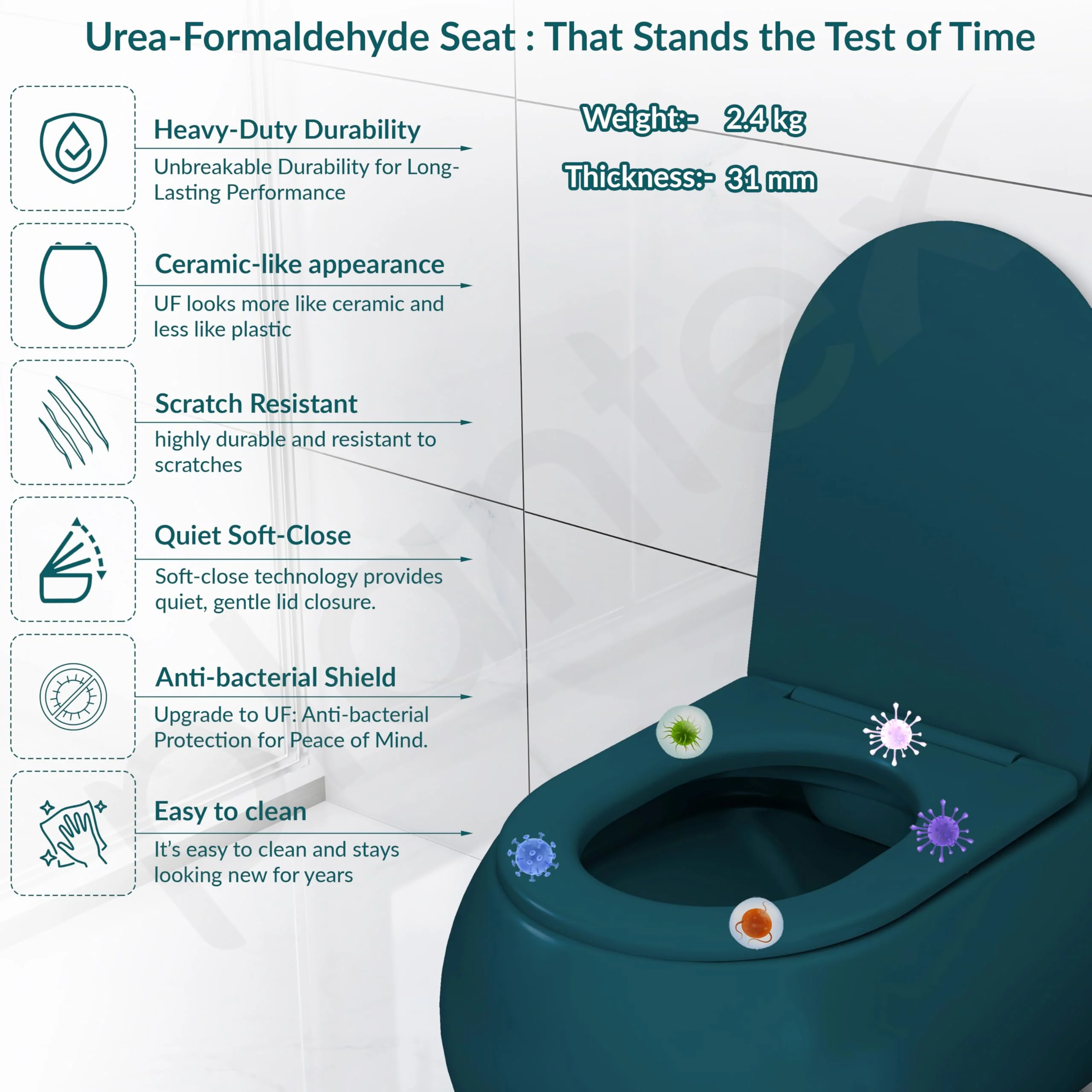 Plantex Imported Wall Hung Commode for Toilet/Ceramic Western Commode/Rimless Washdown Commode with Soft Closing Toilet Seat - P Trap (1064, Matt Blue) - Image 4