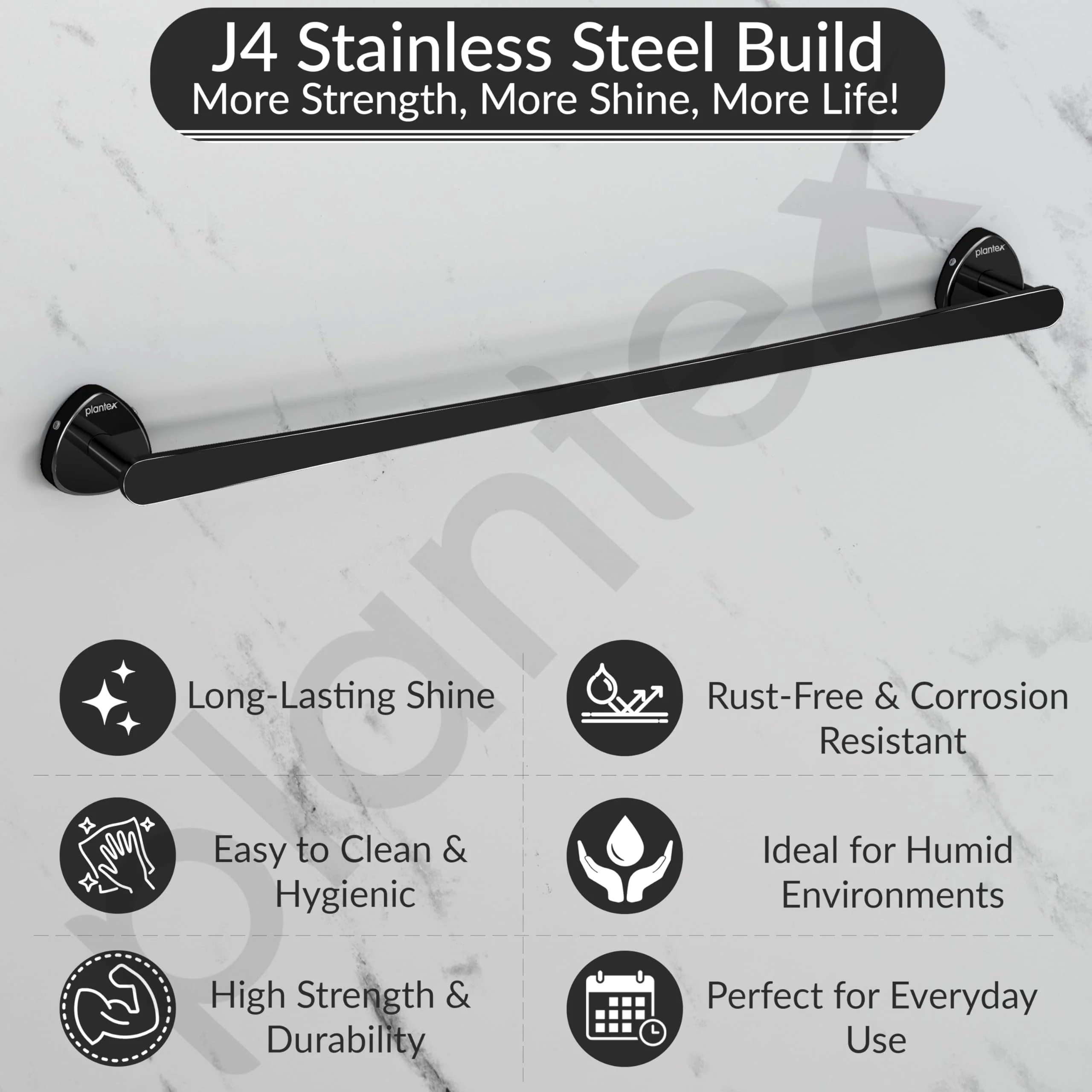 Plantex J4 Stainless Steel 24 Inch Single Towel Rod for Bathroom/Towel Holder in Bathroom/Towel Holder/Bathroom Accessories (PVD Black Finish) Angel - Image 3