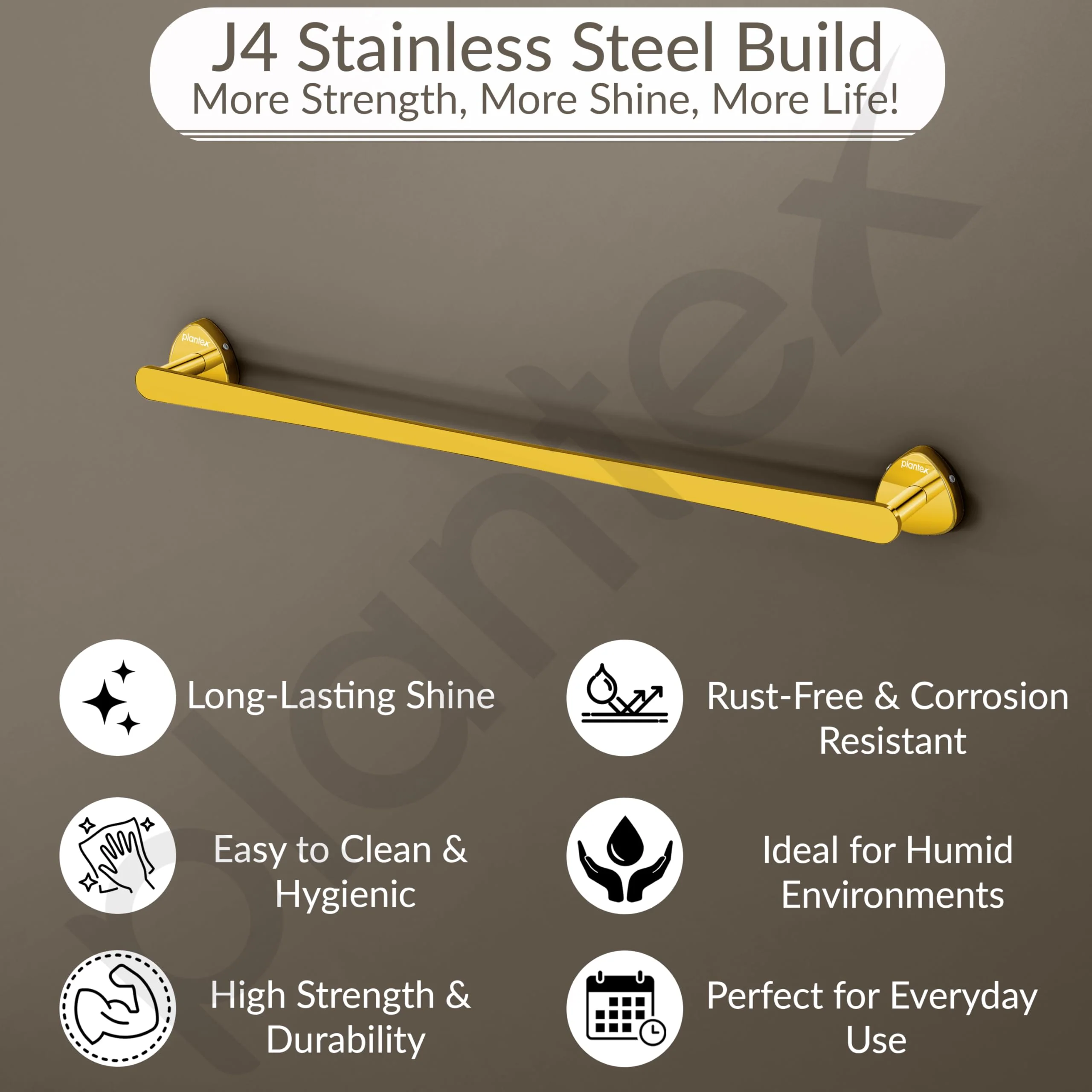 Plantex J4 Stainless Steel 24 Inch Towel Rod for Bathroom/Towel Holder in Bathroom/Towel Holder/Bathroom Accessories (PVD Gold Finish) Angel - Image 3