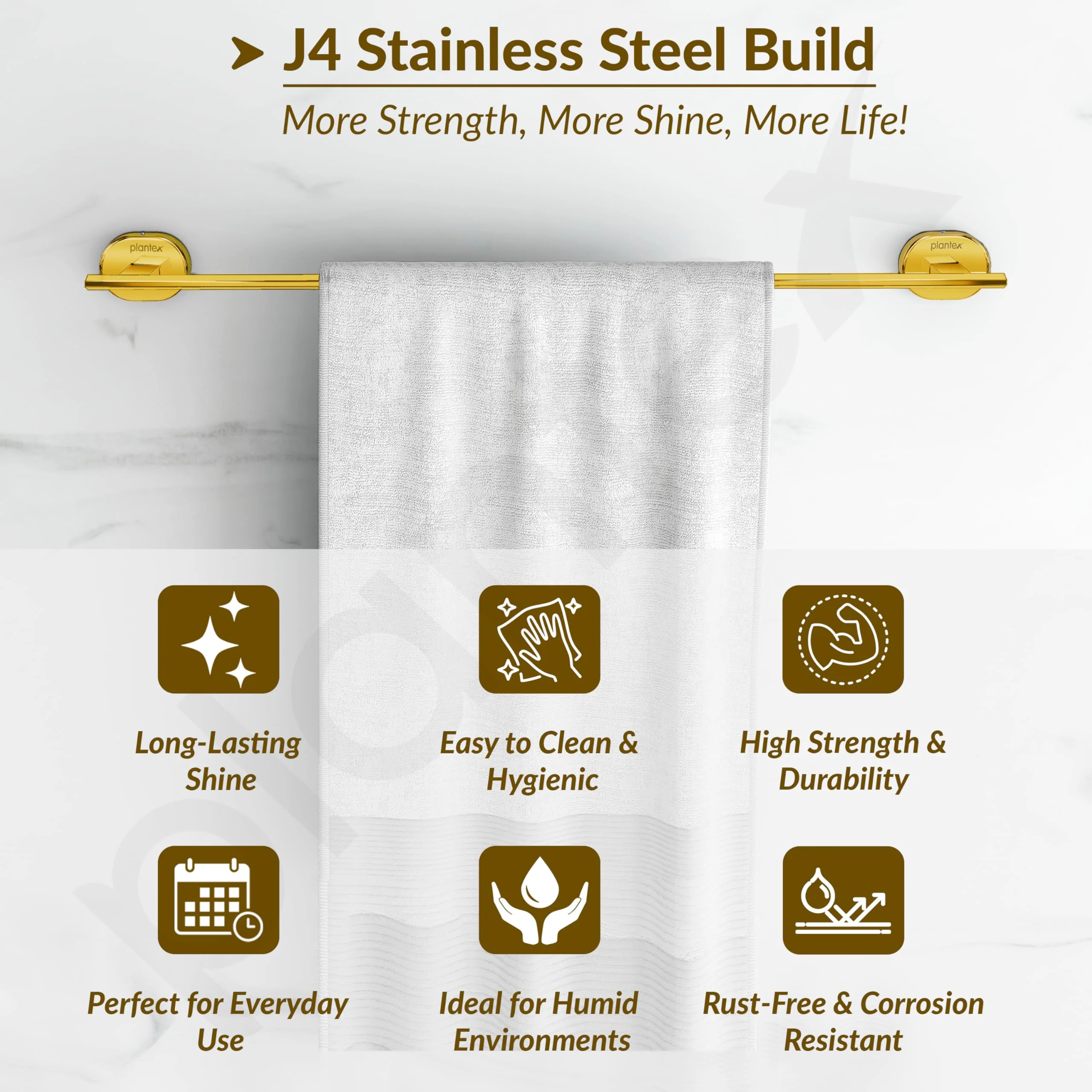 Plantex J4 Stainless Steel 24 Inch Towel Rod for Bathroom/Towel Holder in Bathroom/Towel Holder/Bathroom Accessories (PVD Gold Finish) Onix - Image 2