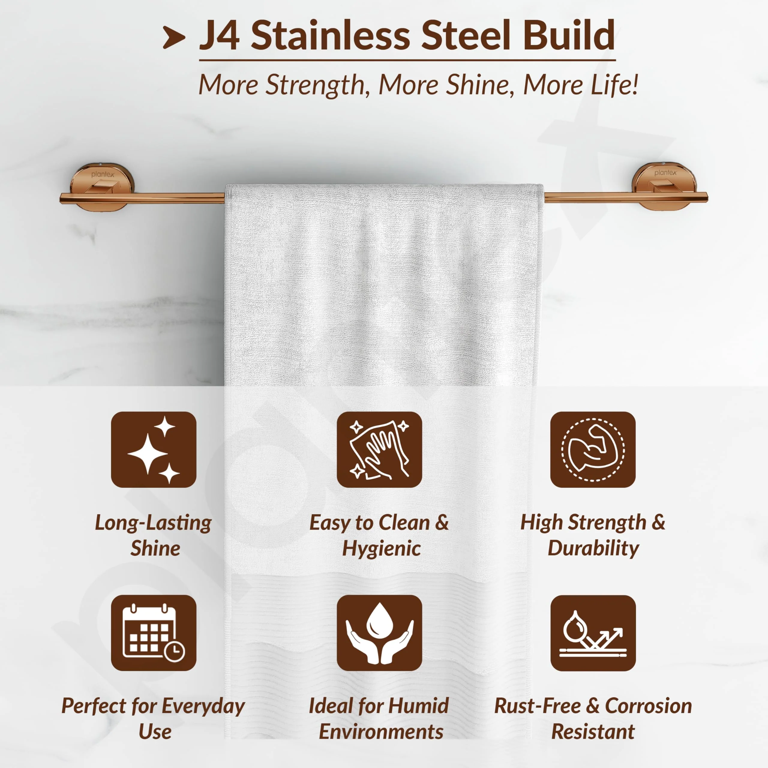 Plantex J4 Stainless Steel 24 Inch Towel Rod for Bathroom/Towel Holder in Bathroom/Towel Holder/Bathroom Accessories (PVD Rose Gold Finish) Onix - Image 2