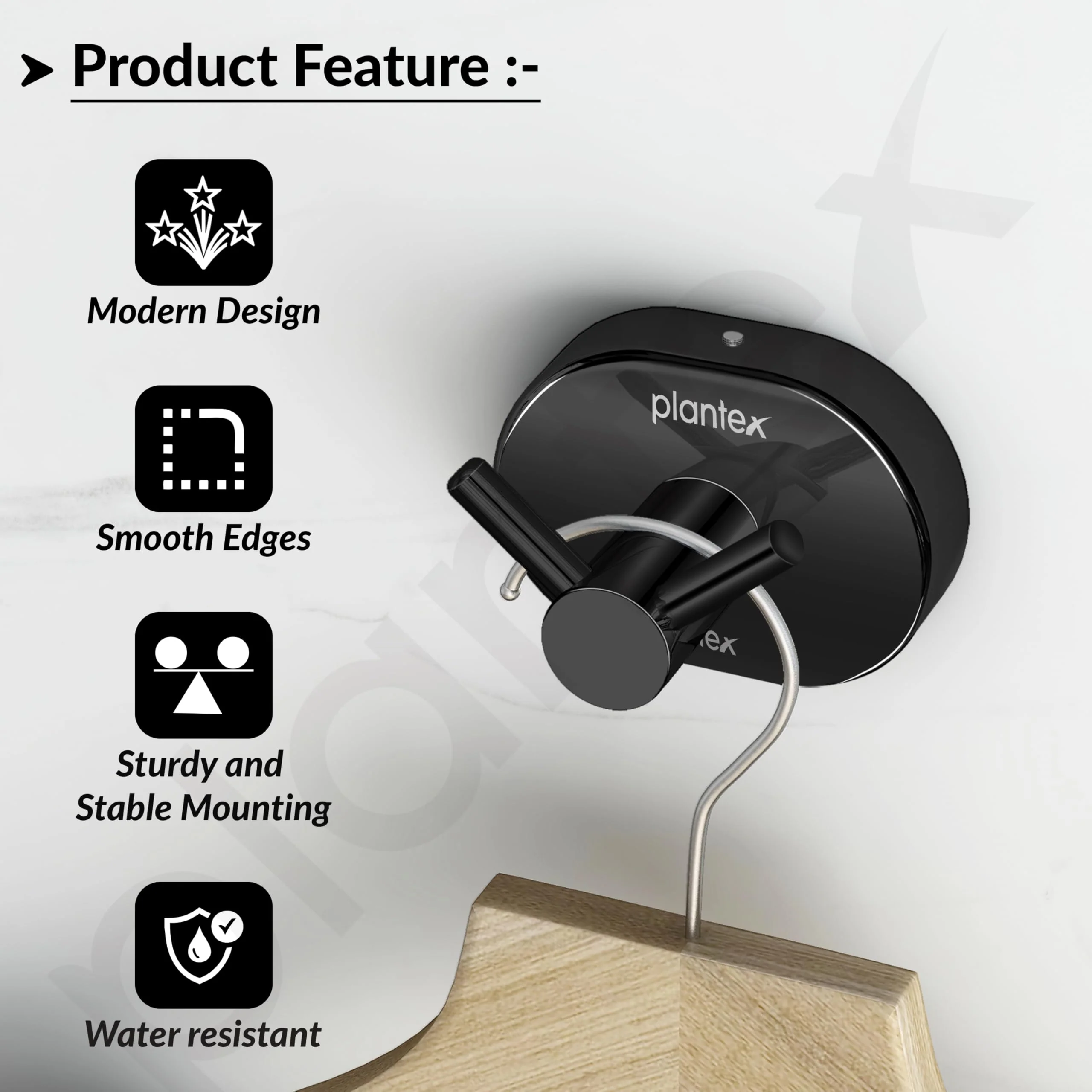 Plantex J4 Stainless Steel Clothes Hanger for Wall/Hangers for Bathroom/Robe Hook/Bathroom Accessories (PVD Black Finish) Onix - Image 4
