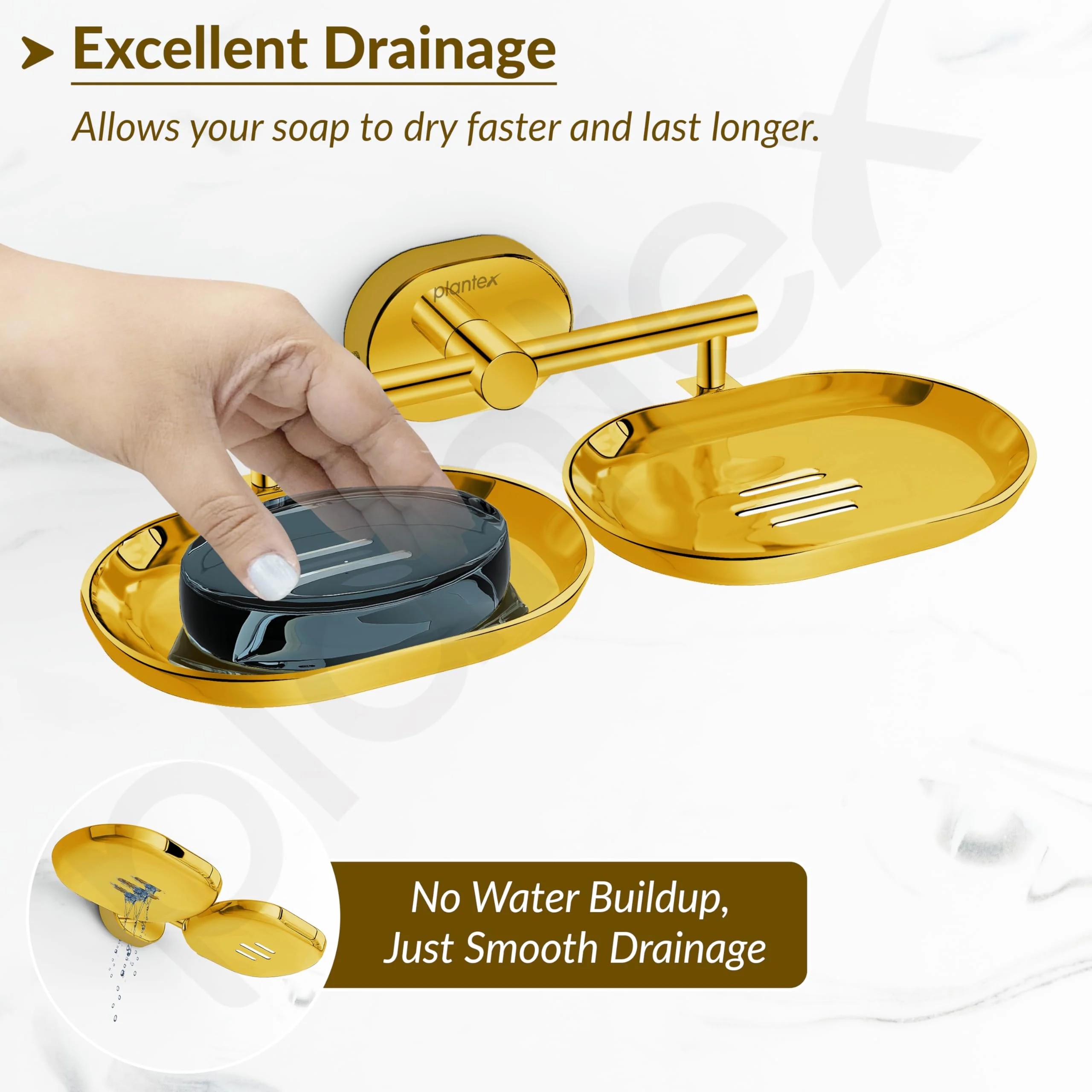 Plantex J4 Stainless Steel Double Soap Dish for Bathroom/Soap Holder for Bathroom/Wall Mounted Soap Holder/Bathroom Accessories (PVD Gold Finish) Onix - Image 5