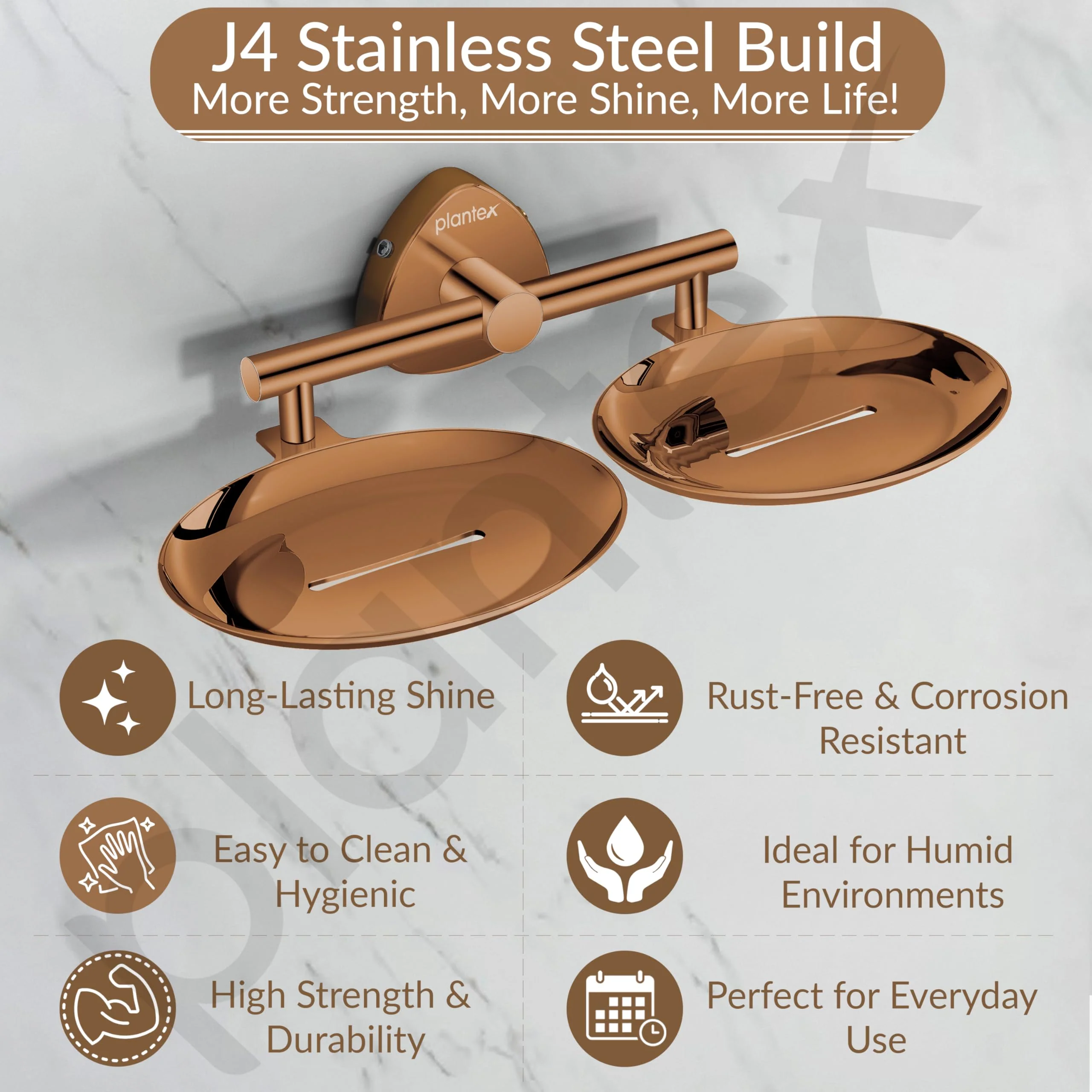 Plantex J4 Stainless Steel Double Soap Dish for Bathroom/Soap Holder for Bathroom/Wall Mounted Soap Holder/Bathroom Accessories (PVD Rose Gold Finish) Angel - Image 2