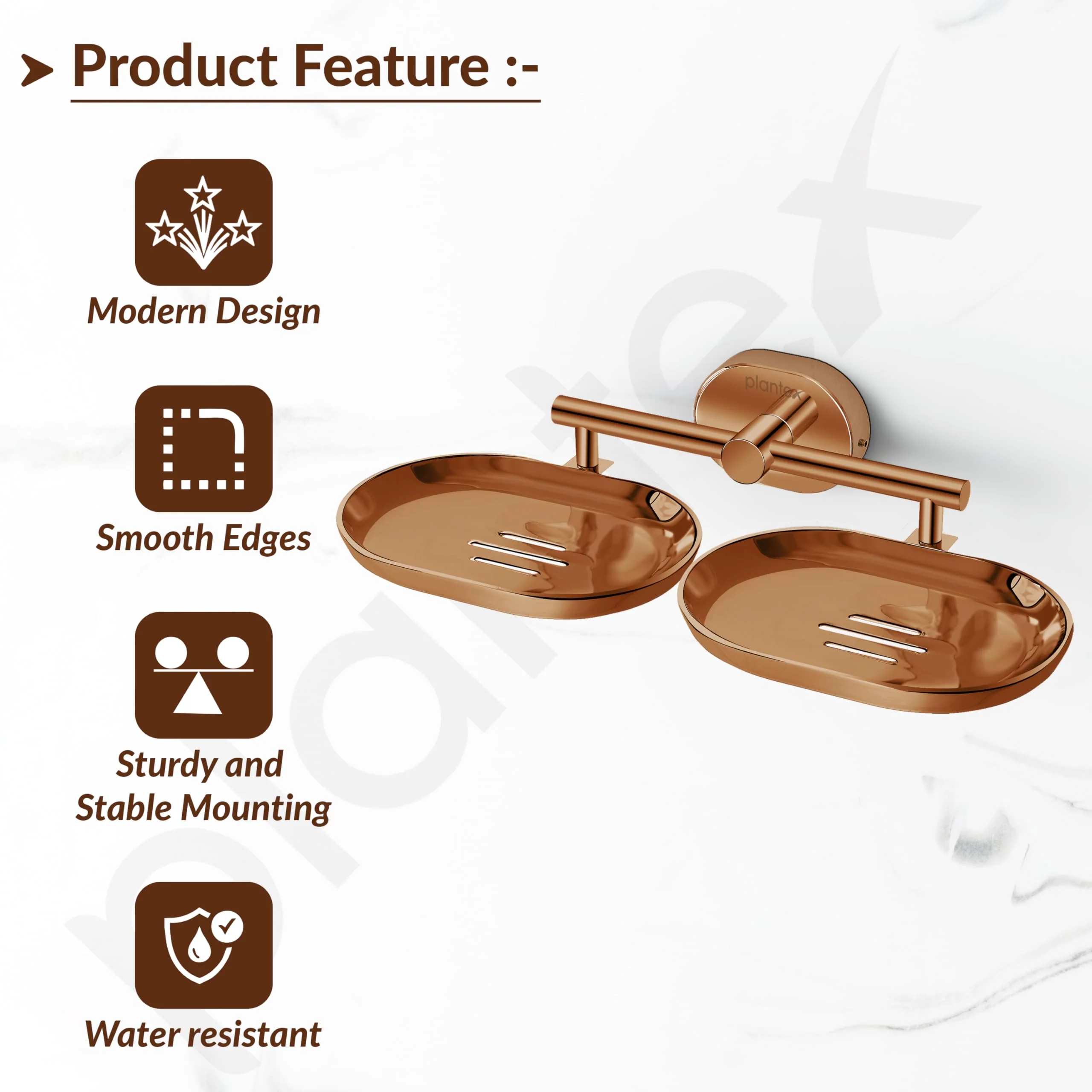 Plantex J4 Stainless Steel Double Soap Dish for Bathroom/Soap Holder for Bathroom/Wall Mounted Soap Holder/Bathroom Accessories (PVD Rose Gold Finish) Onix - Image 4