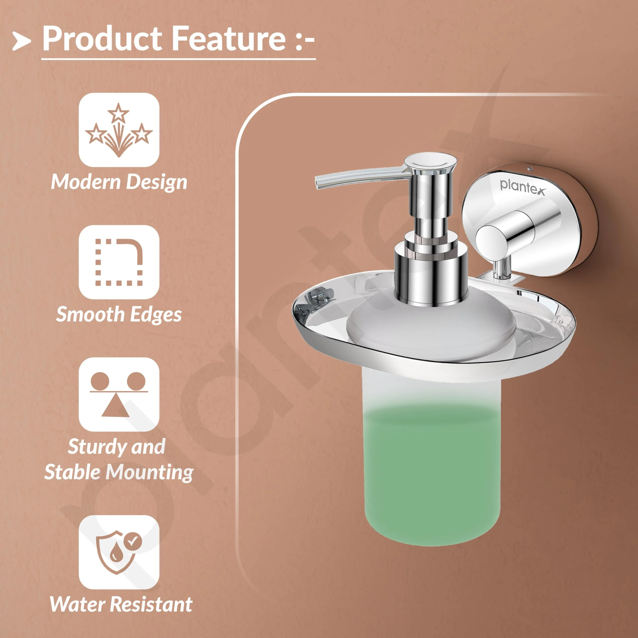 Plantex J4 Stainless Steel Liquid Soap Dispenser/Shampoo Dispenser for Wash Basin/Hand Wash Dispenser Wall Mounted/Bathroom Accessories (Chrome Finish) Onix - Image 4