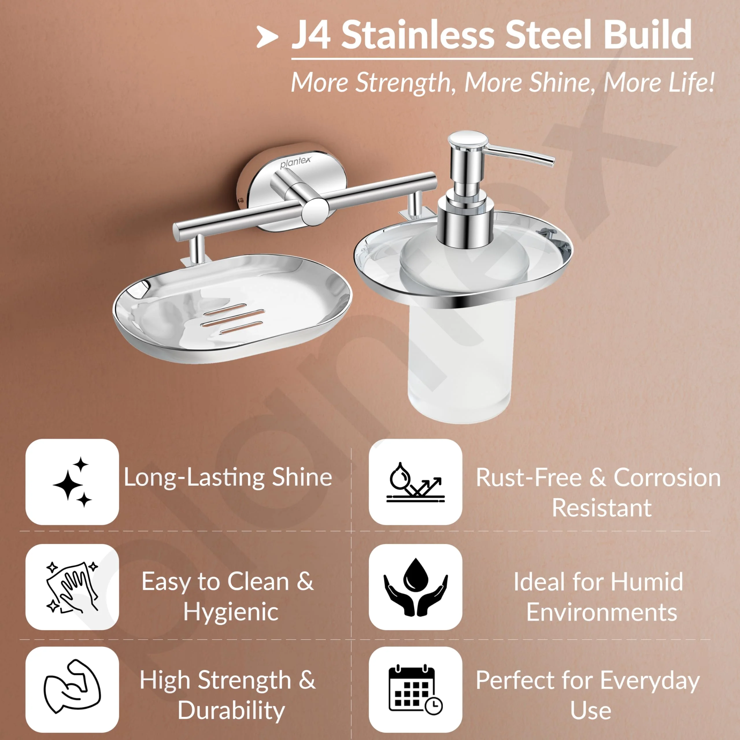 Plantex J4 Stainless Steel Soap Dish with Liquid Dispenser/Soap Stand for Bathroom Wall Mount/Shampoo Dispenser/Bathroom Accessories (Chrome Finish) Onix - Image 2