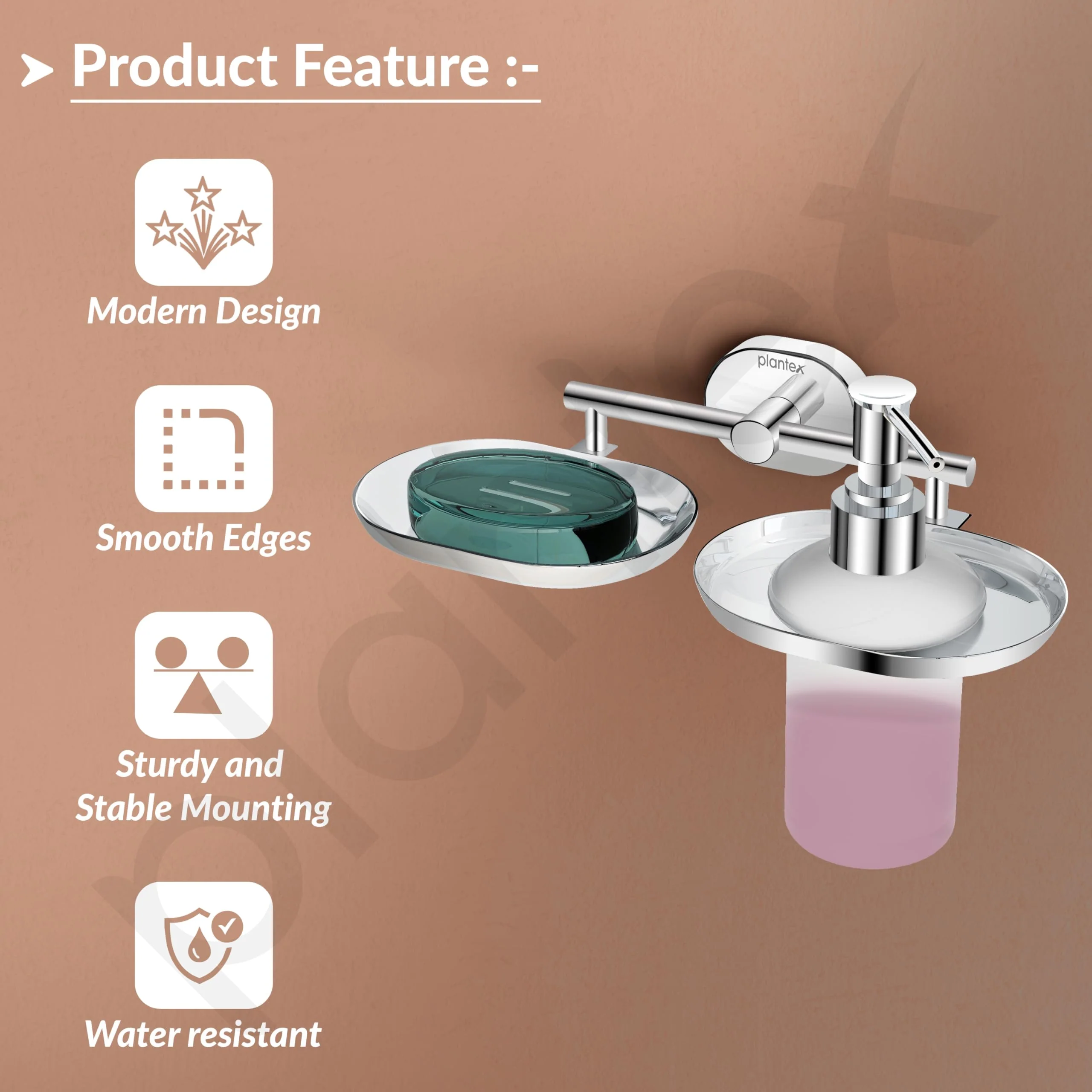 Plantex J4 Stainless Steel Soap Dish with Liquid Dispenser/Soap Stand for Bathroom Wall Mount/Shampoo Dispenser/Bathroom Accessories (Chrome Finish) Onix - Image 4