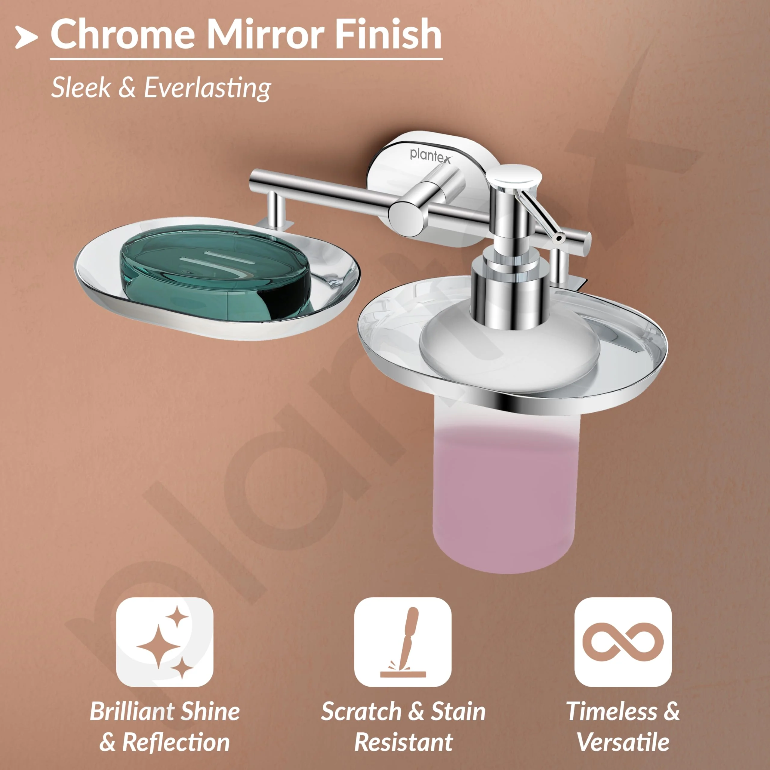 Plantex J4 Stainless Steel Soap Dish with Liquid Dispenser/Soap Stand for Bathroom Wall Mount/Shampoo Dispenser/Bathroom Accessories (Chrome Finish) Onix - Image 6