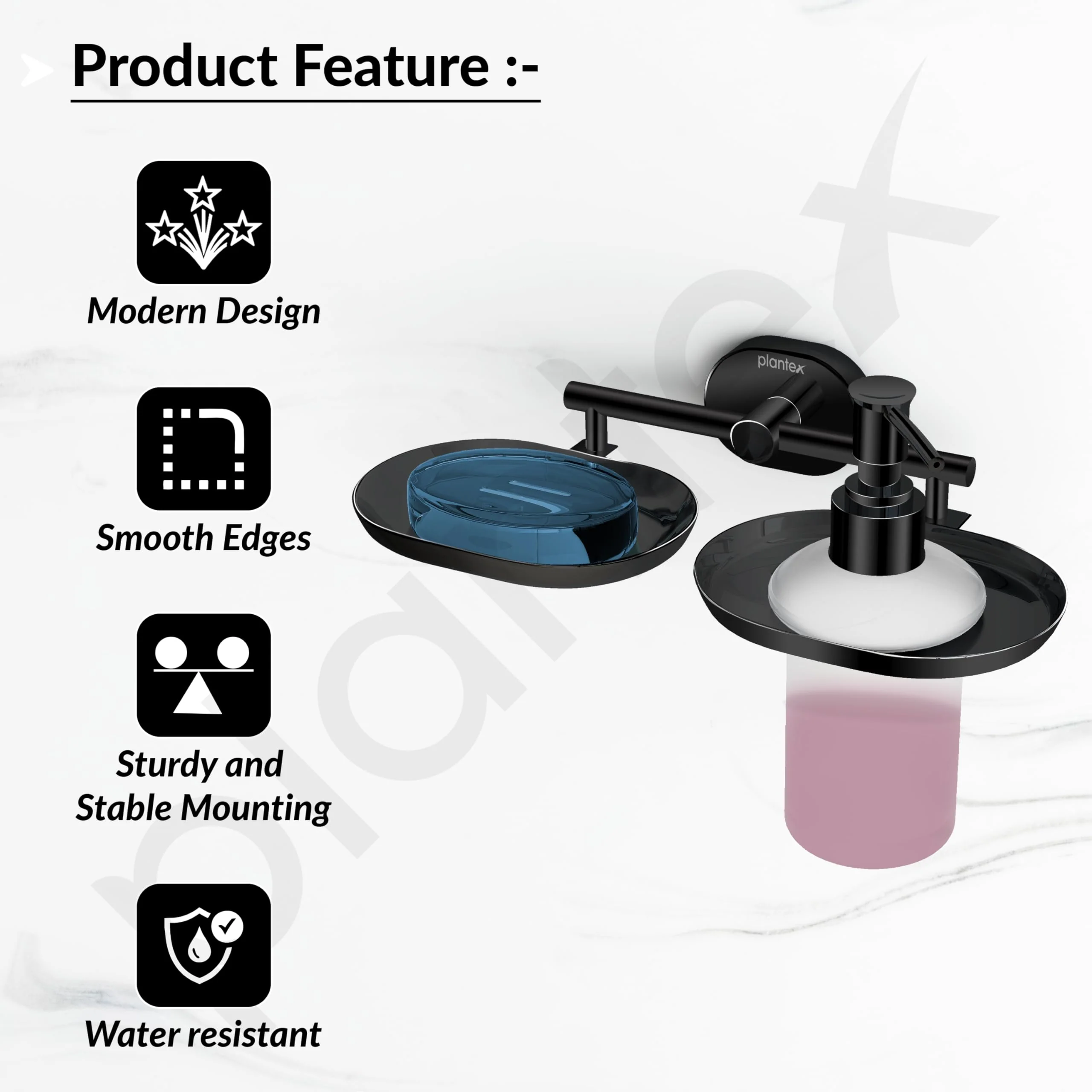Plantex J4 Stainless Steel Soap Dish with Liquid Dispenser/Soap Stand for Bathroom Wall Mount/Shampoo Dispenser/Bathroom Accessories (PVD Black Finish) Onix - Image 4
