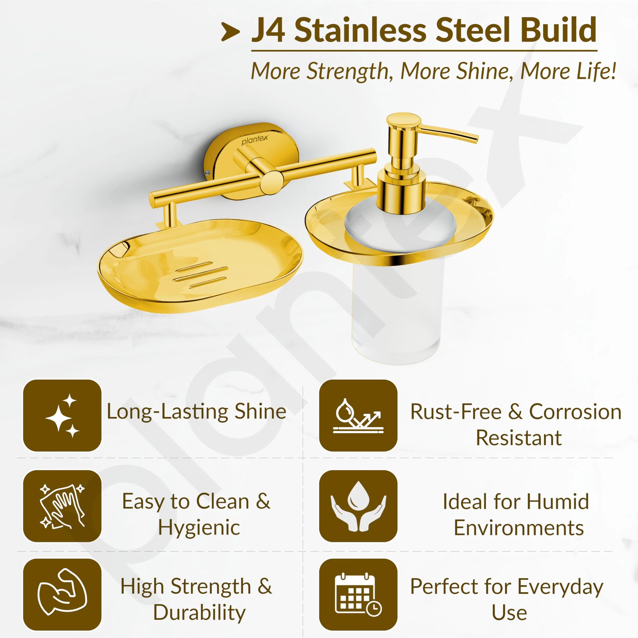Plantex J4 Stainless Steel Soap Dish with Liquid Dispenser/Soap Stand for Bathroom Wall Mount/Shampoo Dispenser/Bathroom Accessories (PVD Gold Finish) Onix - Image 2