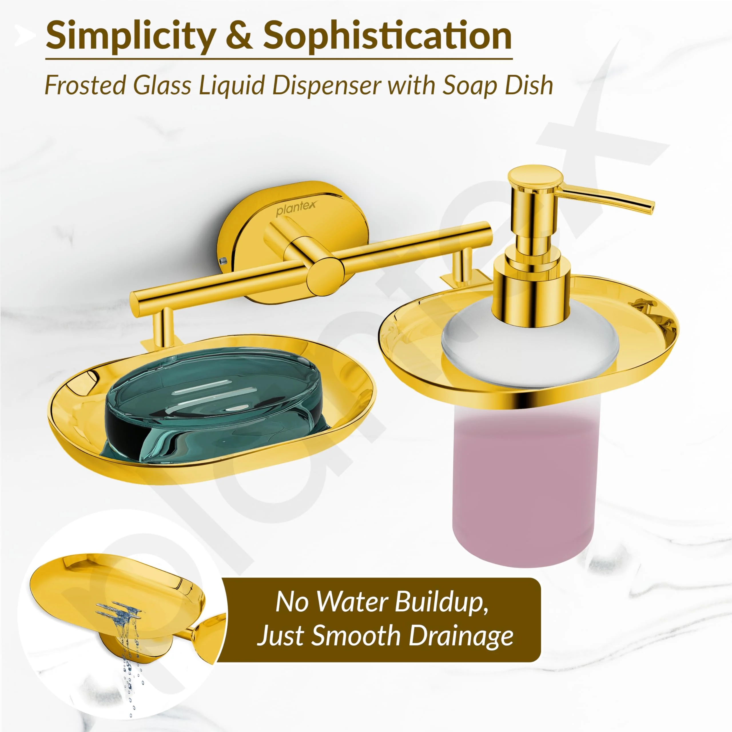 Plantex J4 Stainless Steel Soap Dish with Liquid Dispenser/Soap Stand for Bathroom Wall Mount/Shampoo Dispenser/Bathroom Accessories (PVD Gold Finish) Onix - Image 5