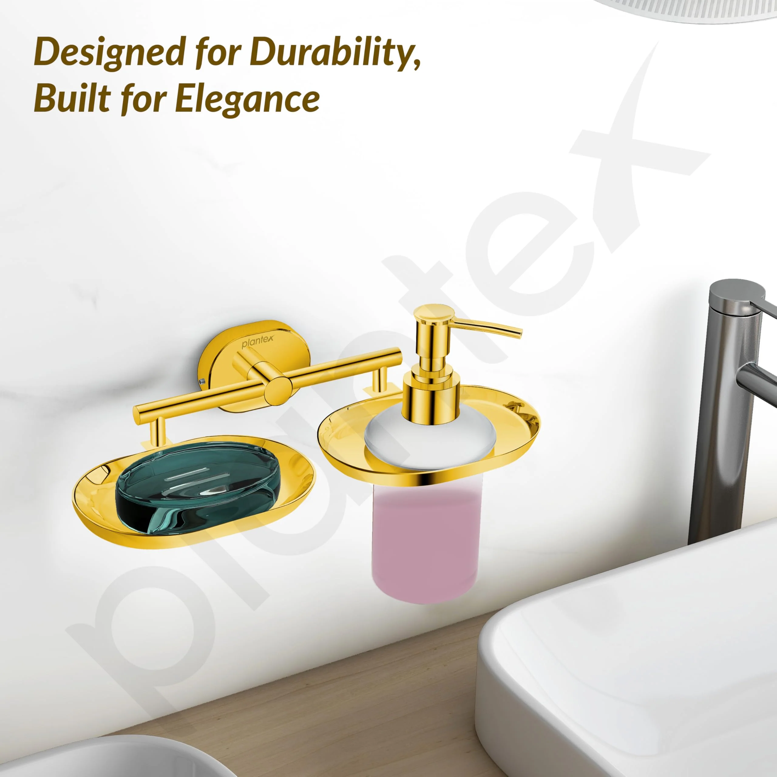 Plantex J4 Stainless Steel Soap Dish with Liquid Dispenser/Soap Stand for Bathroom Wall Mount/Shampoo Dispenser/Bathroom Accessories (PVD Gold Finish) Onix - Image 7
