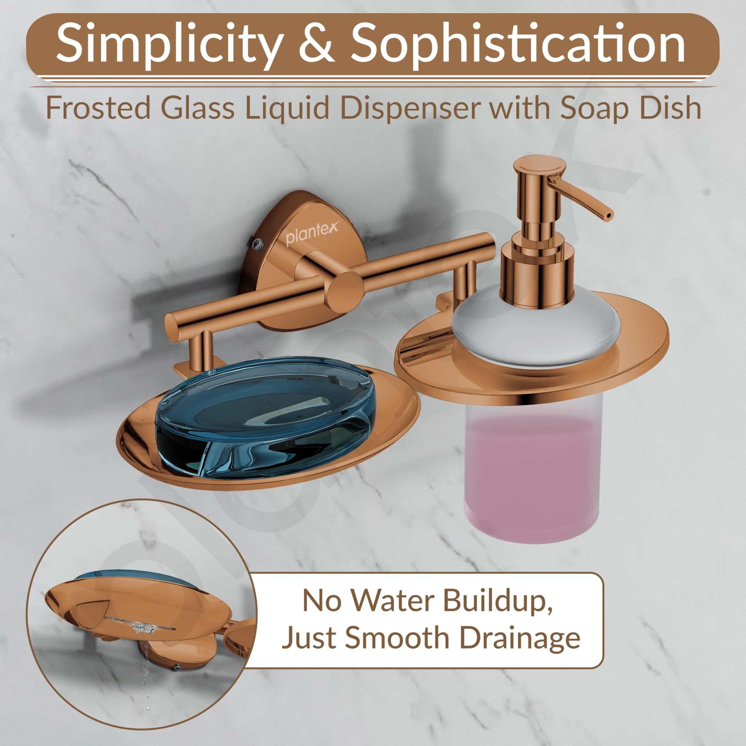 Plantex J4 Stainless Steel Soap Dish with Liquid Dispenser/Soap Stand for Bathroom Wall Mount/Shampoo Dispenser/Bathroom Accessories (PVD Rose Gold Finish) Angel - Image 5