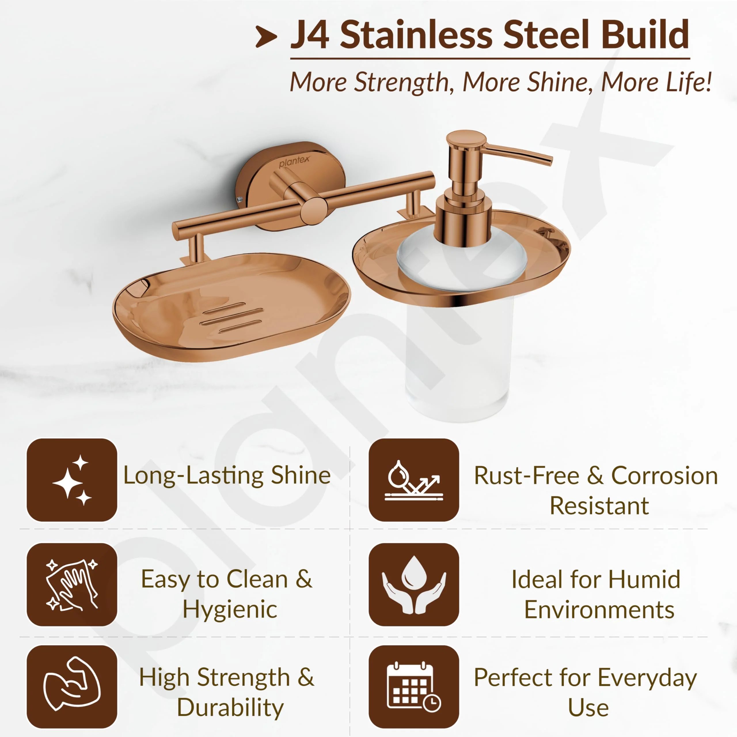 Plantex J4 Stainless Steel Soap Dish with Liquid Dispenser/Soap Stand for Bathroom Wall Mount/Shampoo Dispenser/Bathroom Accessories (PVD Rose Gold Finish) Onix - Image 2