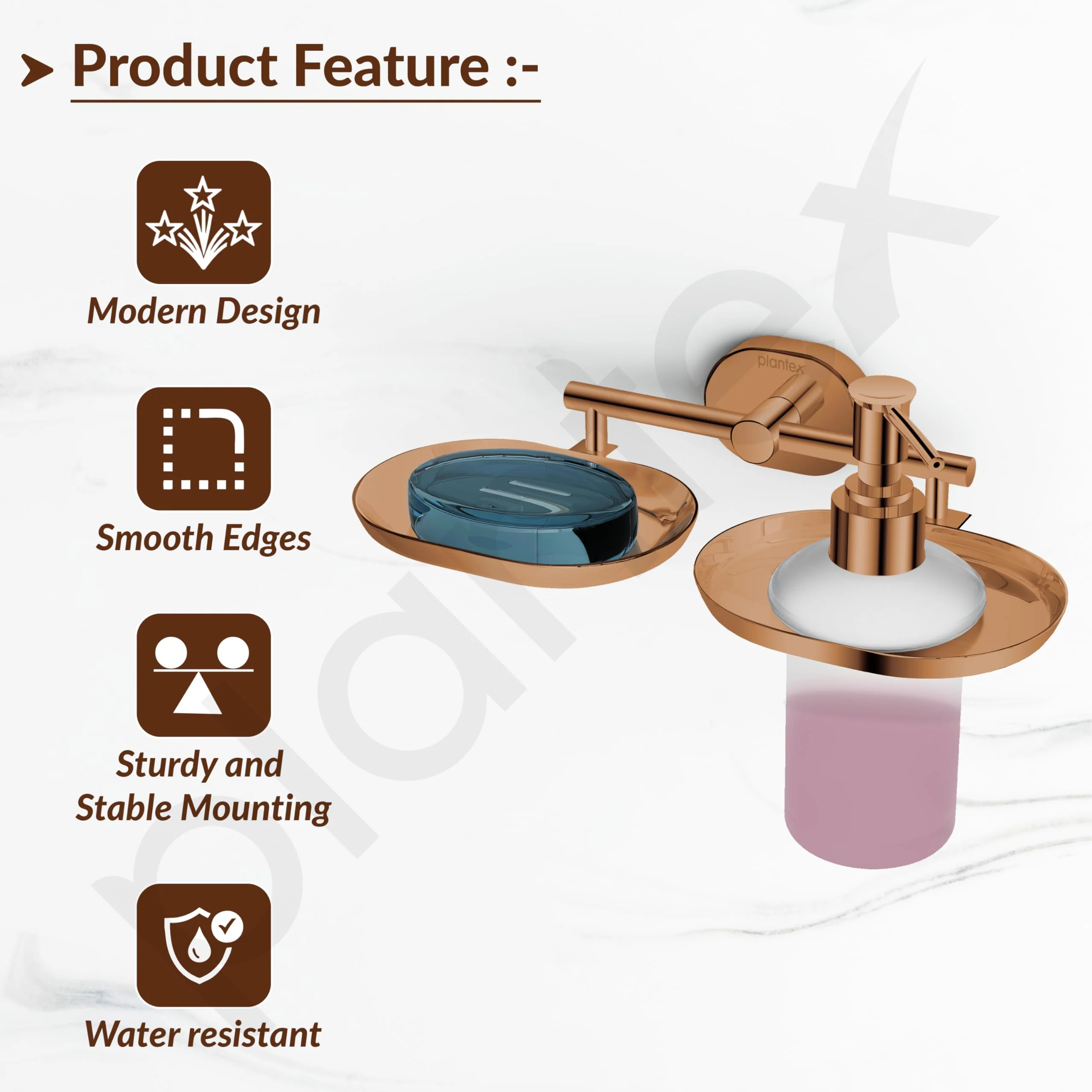 Plantex J4 Stainless Steel Soap Dish with Liquid Dispenser/Soap Stand for Bathroom Wall Mount/Shampoo Dispenser/Bathroom Accessories (PVD Rose Gold Finish) Onix - Image 4