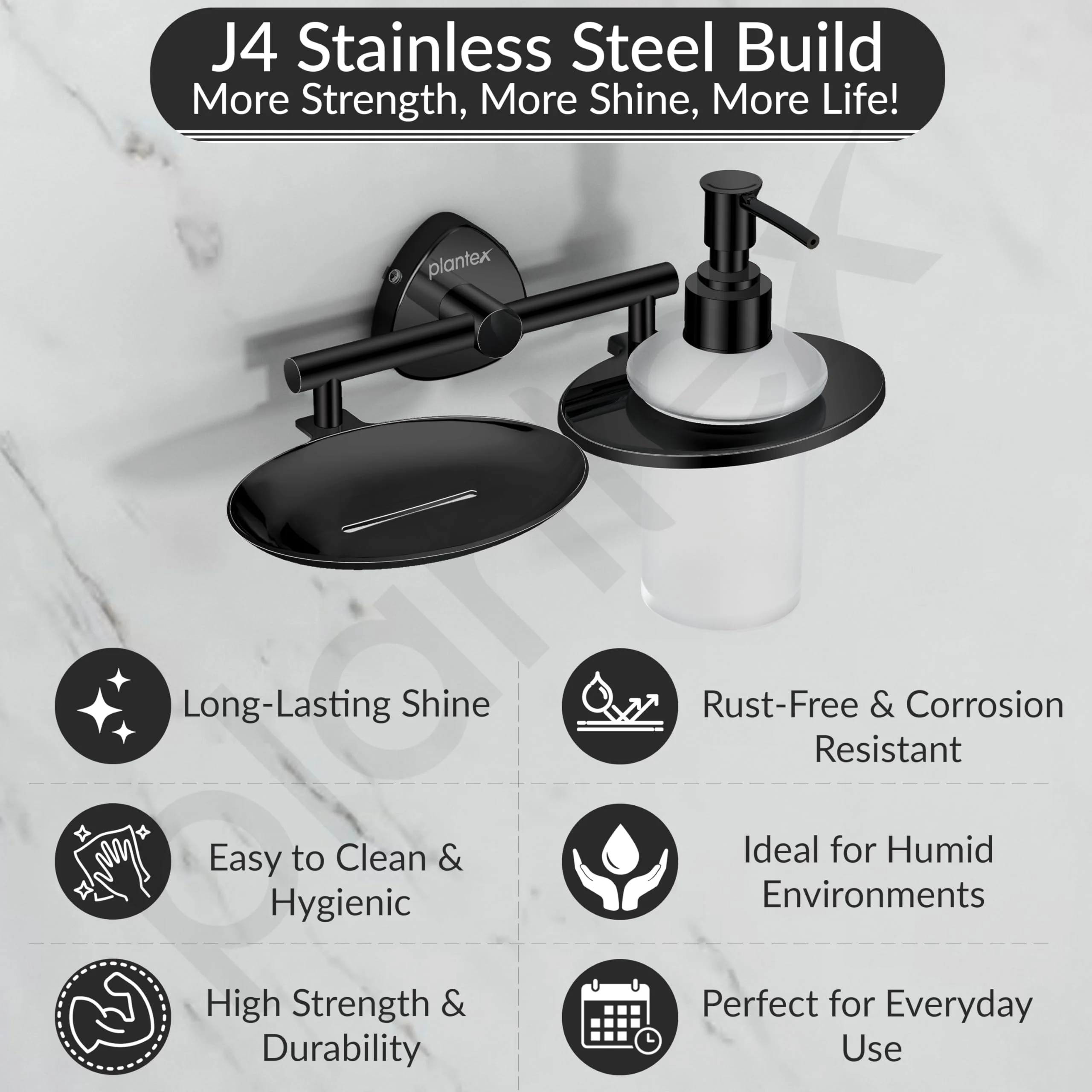 Plantex J4 Stainless Steel Soap Dish with Liquid Dispenser/Soap Stand/Shampoo Dispenser for Bathroom/Bathroom Accessories - Pack of 1 (R-218B, Black) - Image 2