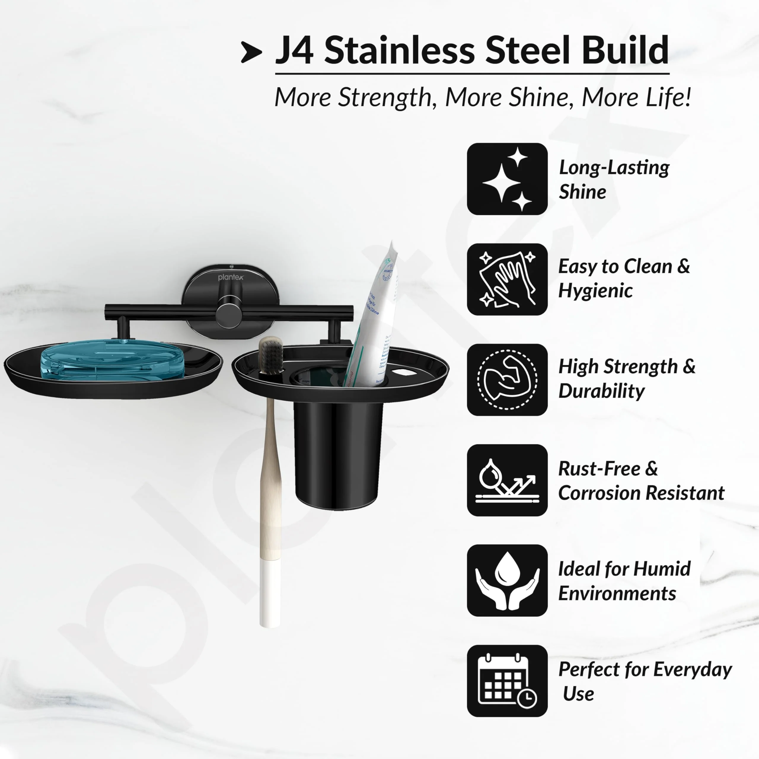 Plantex J4 Stainless Steel Soap Dish with Tumbler Holder/Soap and Brush Holder for Bathrooom/2 in 1 Soap Holder with Toothbrush Holder/Bathroom Accessories (PVD Black Finish) Onix - Image 2