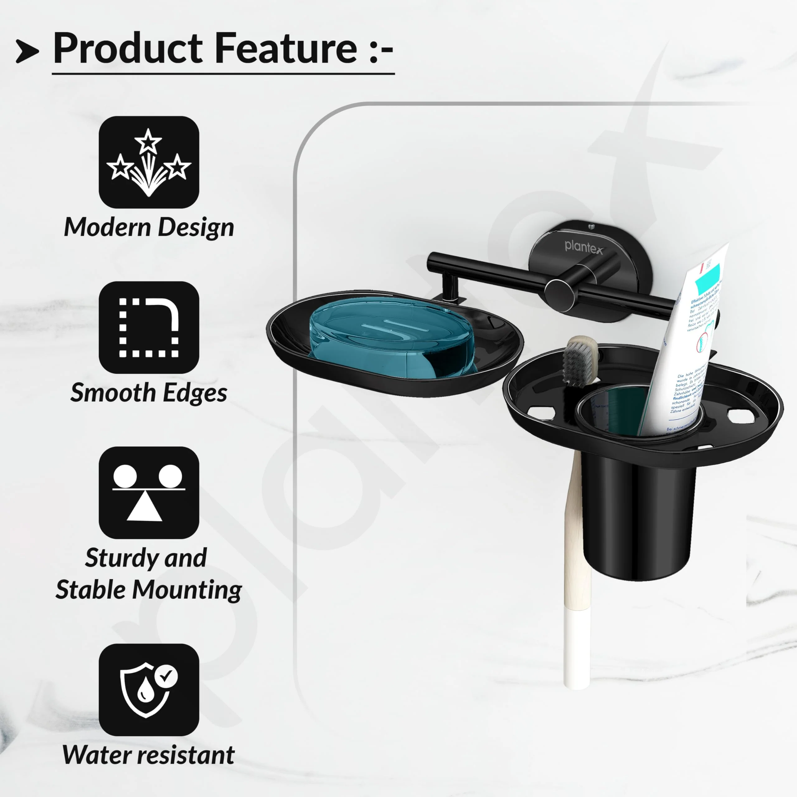 Plantex J4 Stainless Steel Soap Dish with Tumbler Holder/Soap and Brush Holder for Bathrooom/2 in 1 Soap Holder with Toothbrush Holder/Bathroom Accessories (PVD Black Finish) Onix - Image 4