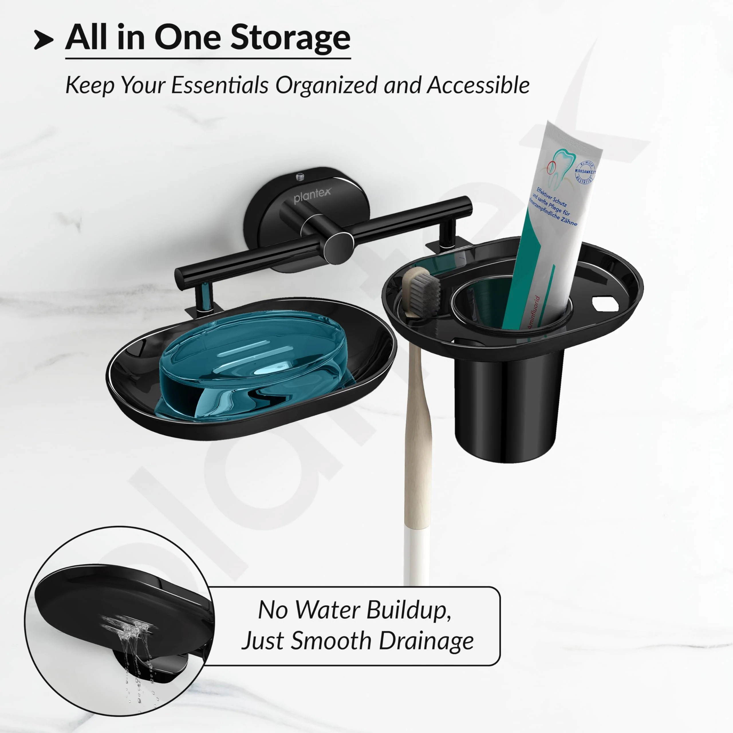 Plantex J4 Stainless Steel Soap Dish with Tumbler Holder/Soap and Brush Holder for Bathrooom/2 in 1 Soap Holder with Toothbrush Holder/Bathroom Accessories (PVD Black Finish) Onix - Image 5