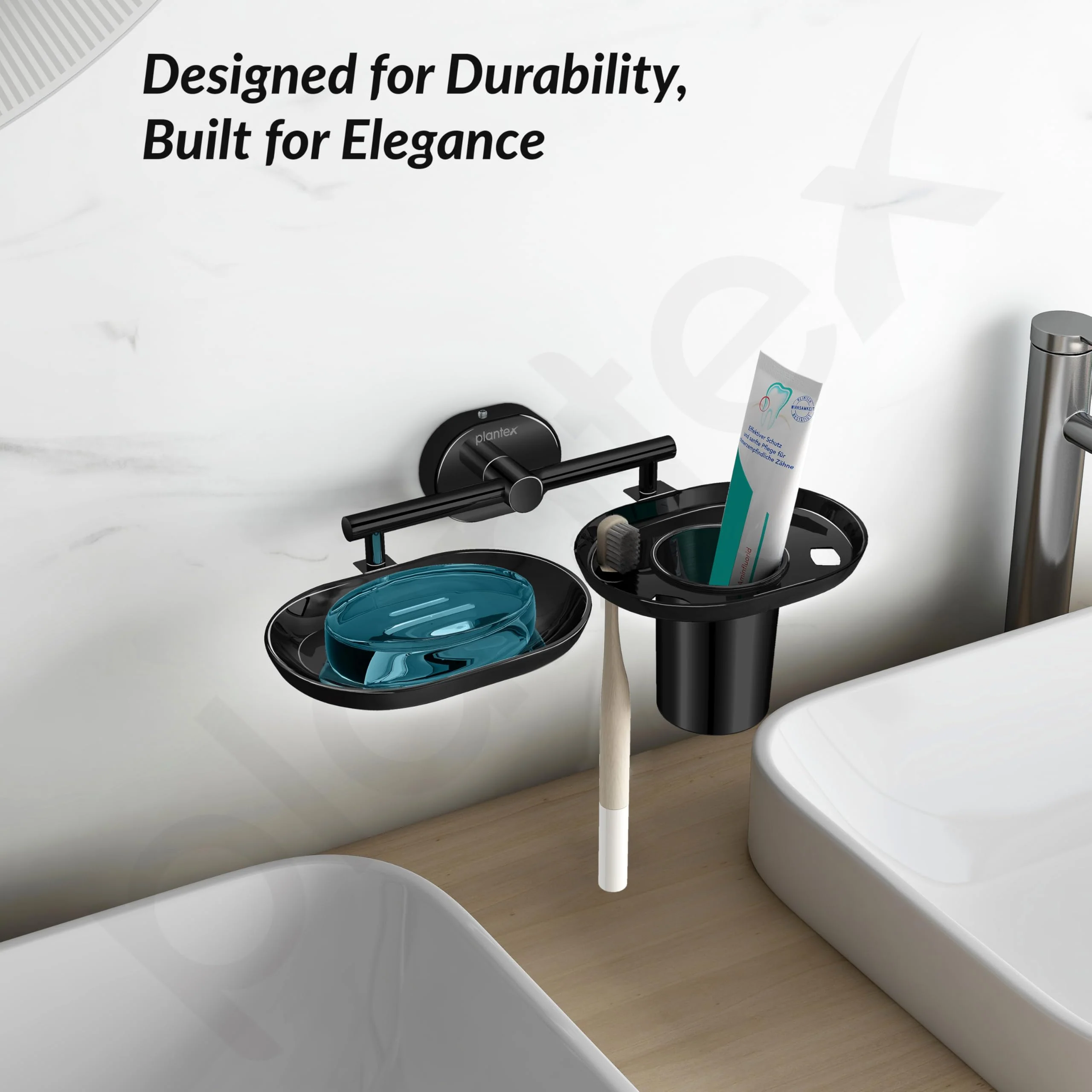 Plantex J4 Stainless Steel Soap Dish with Tumbler Holder/Soap and Brush Holder for Bathrooom/2 in 1 Soap Holder with Toothbrush Holder/Bathroom Accessories (PVD Black Finish) Onix - Image 7