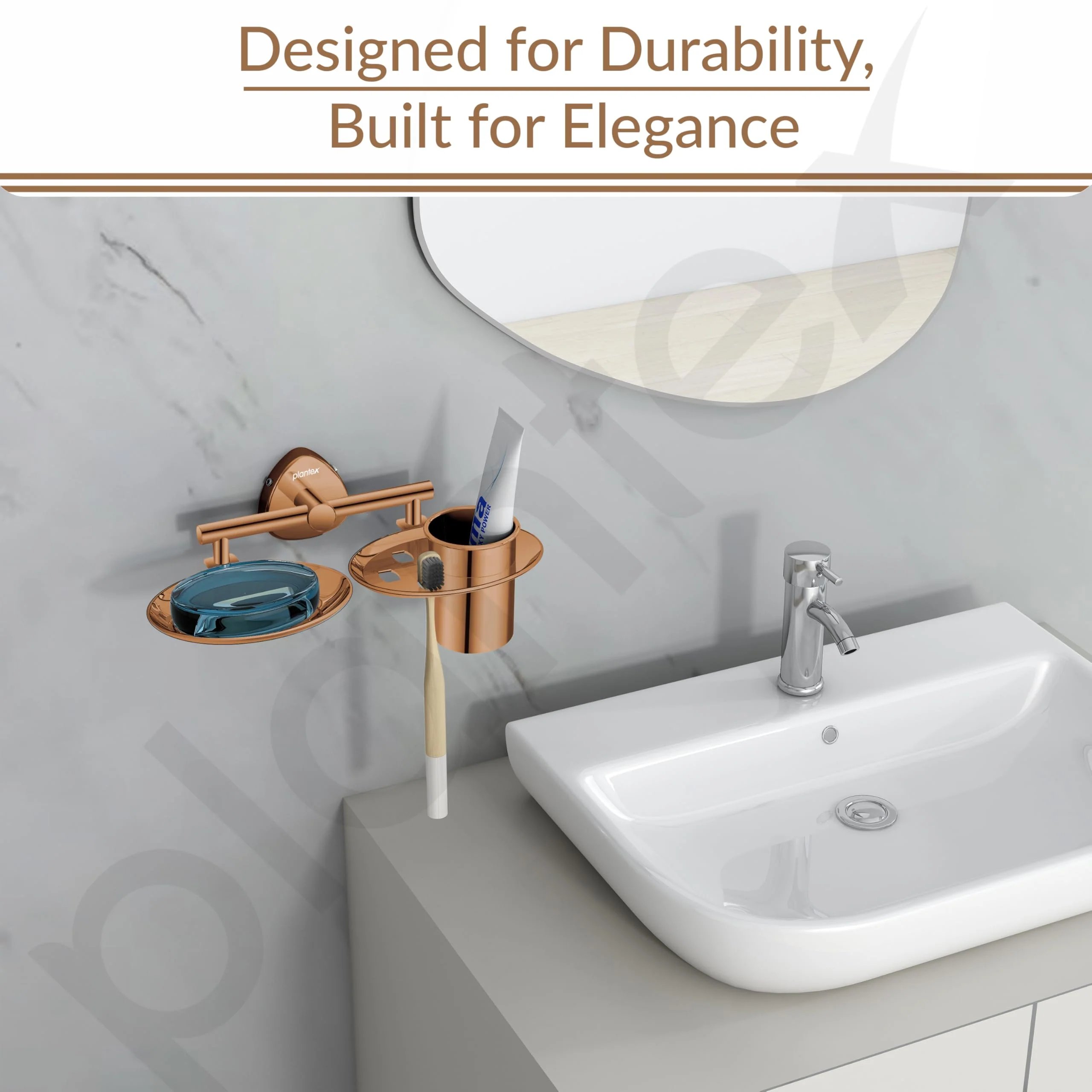 Plantex J4 Stainless Steel Soap Dish with Tumbler Holder/Soap and Brush Holder for Bathrooom/2 in 1 Soap Holder with Toothbrush Holder/Bathroom Accessories (PVD Rose Gold Finish) Angel - Image 7