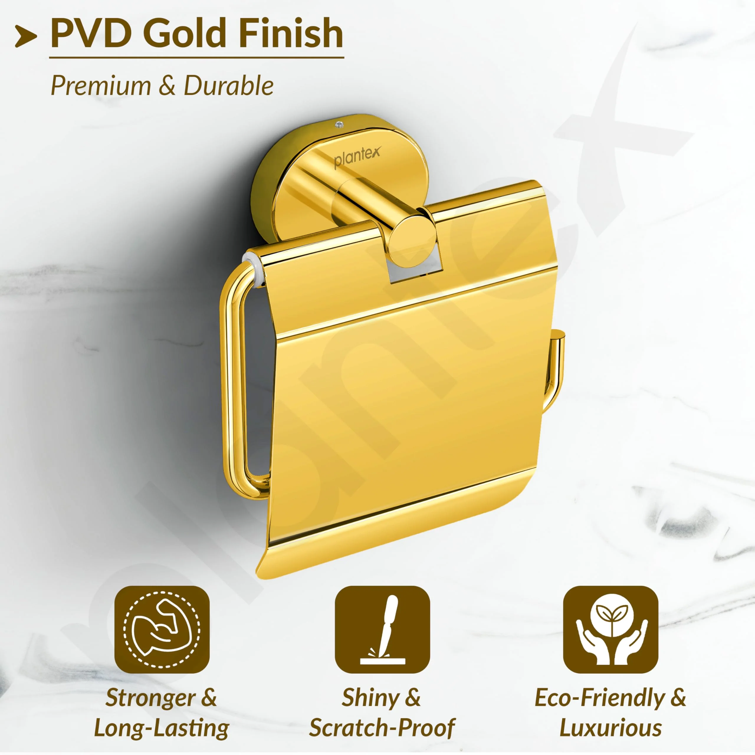 Plantex J4 Stainless Steel Toilet Paper Holder for Bathroom/Tissue Holder for Washroom/Toilet roll Holder for Wall Mounted/Bathroom Accessories (PVD Gold Finish) Onix - Image 5