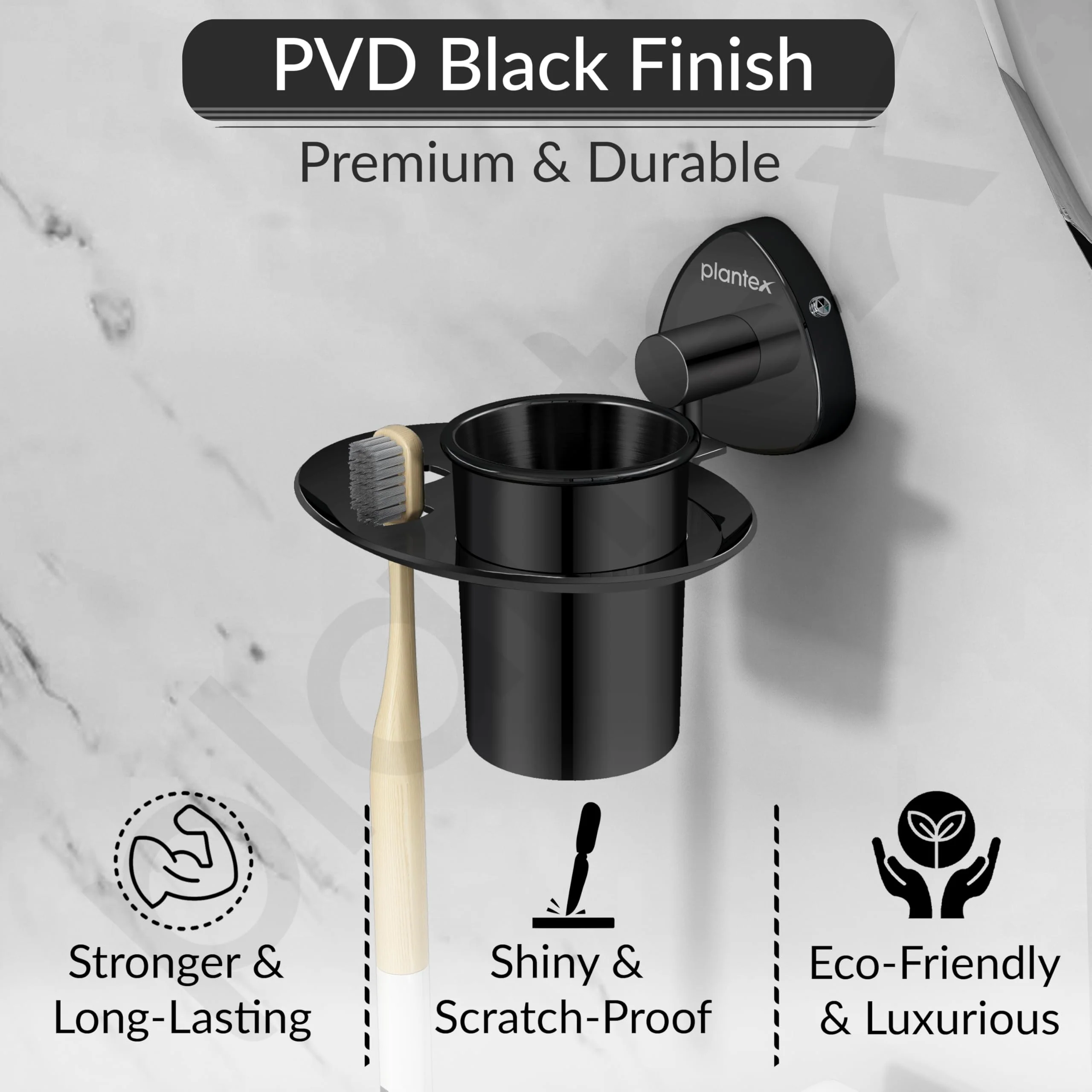 Plantex J4 Stainless Steel Toothbrush Holder for Bathroom/Toothbrush Stand for Bathroom/Tumbler Holder/Bathroom Accessories (PVD Black Finish) Angel - Image 5