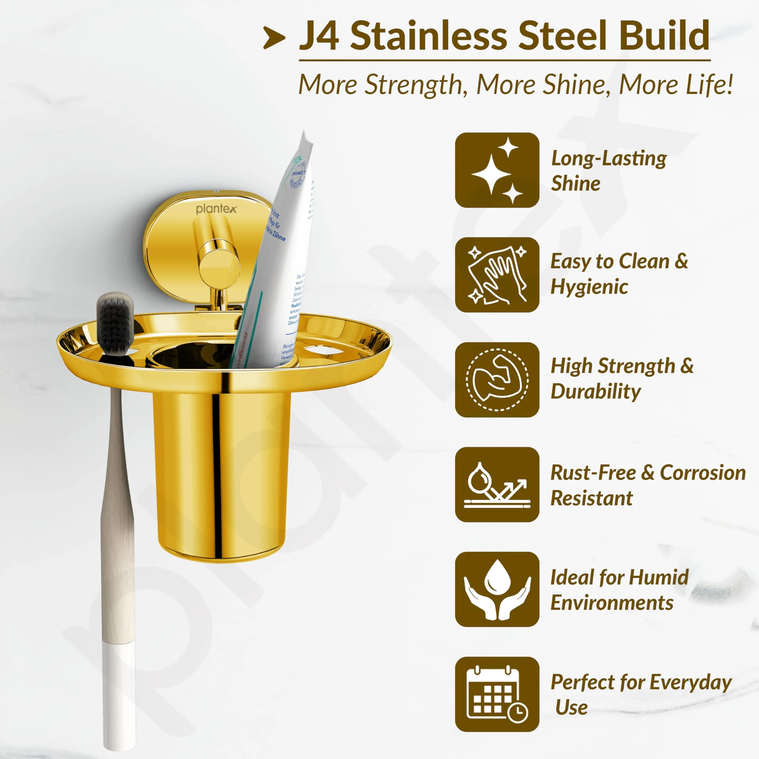Plantex J4 Stainless Steel Toothbrush Holder for Bathroom/Toothbrush Stand for Bathroom/Tumbler Holder/Bathroom Accessories (PVD Gold Finish) Onix - Image 4