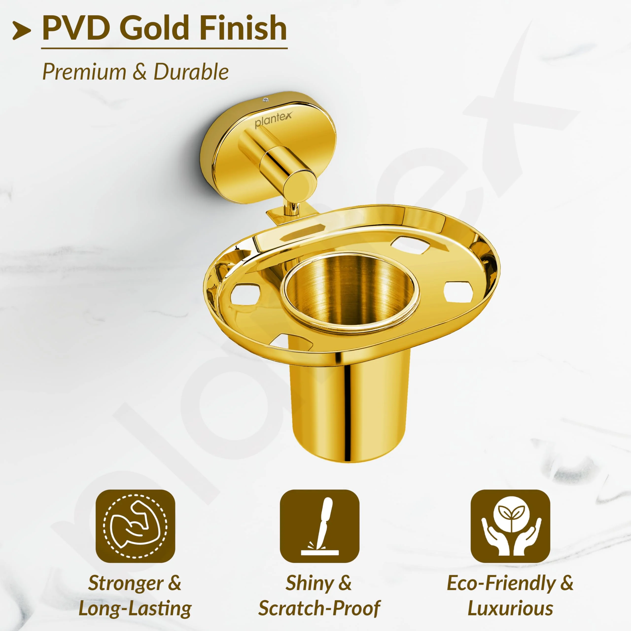 Plantex J4 Stainless Steel Toothbrush Holder for Bathroom/Toothbrush Stand for Bathroom/Tumbler Holder/Bathroom Accessories (PVD Gold Finish) Onix - Image 5