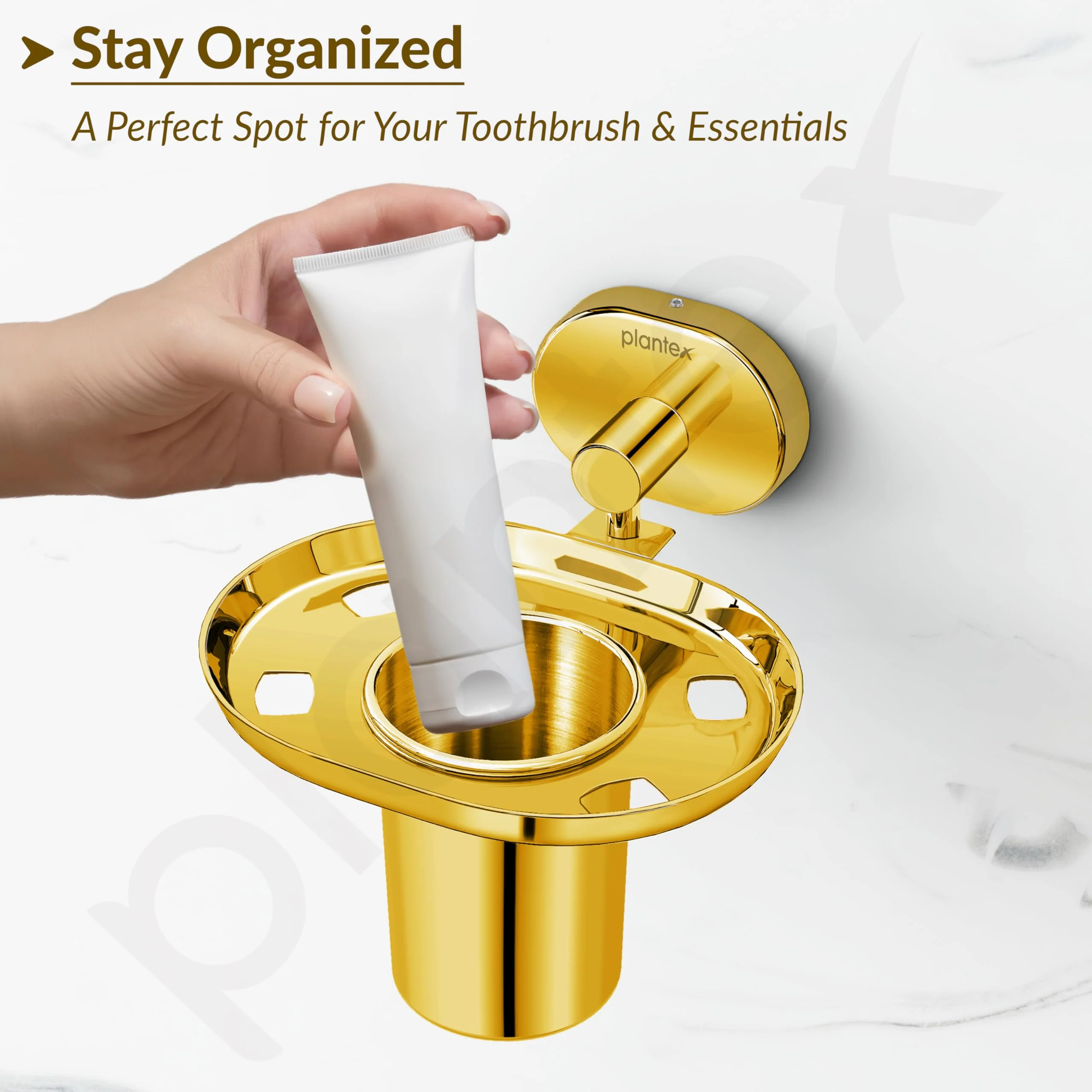 Plantex J4 Stainless Steel Toothbrush Holder for Bathroom/Toothbrush Stand for Bathroom/Tumbler Holder/Bathroom Accessories (PVD Gold Finish) Onix - Image 7
