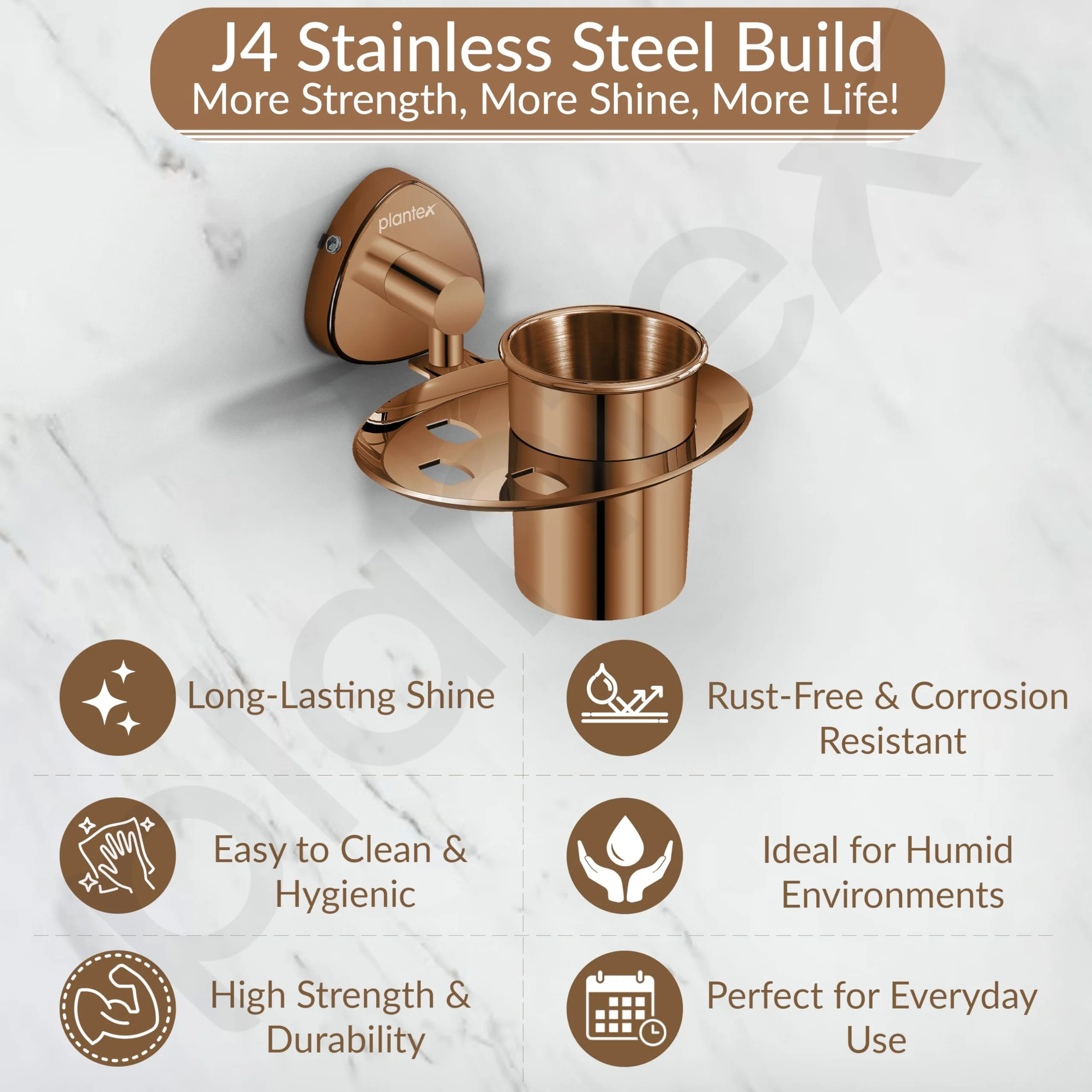 Plantex J4 Stainless Steel Toothbrush Holder for Bathroom/Toothbrush Stand for Bathroom/Tumbler Holder/Bathroom Accessories (PVD Rose Gold Finish) Angel - Image 2