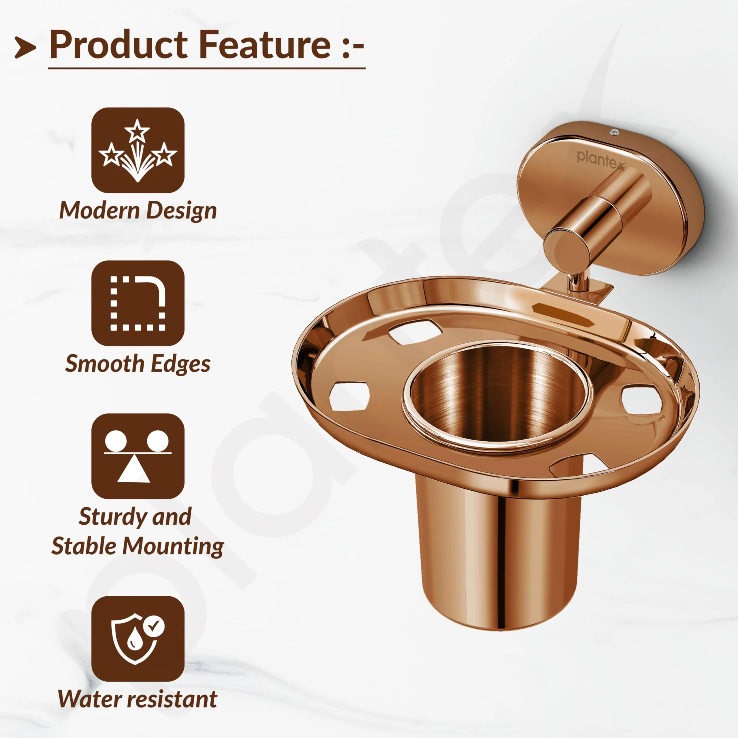 Plantex J4 Stainless Steel Toothbrush Holder for Bathroom/Toothbrush Stand for Bathroom/Tumbler Holder/Bathroom Accessories (PVD Rose Gold Finish) Onix - Image 2