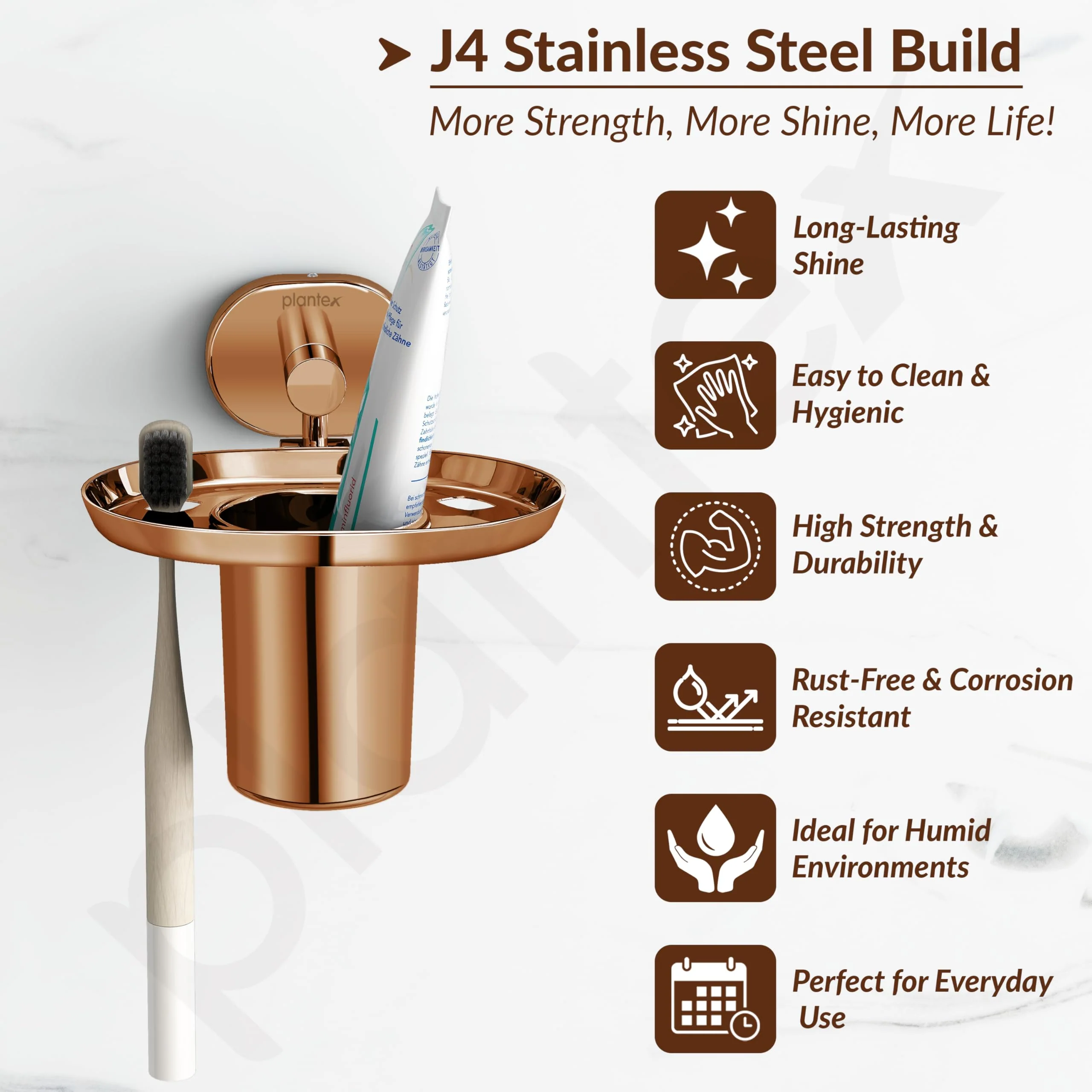 Plantex J4 Stainless Steel Toothbrush Holder for Bathroom/Toothbrush Stand for Bathroom/Tumbler Holder/Bathroom Accessories (PVD Rose Gold Finish) Onix - Image 4