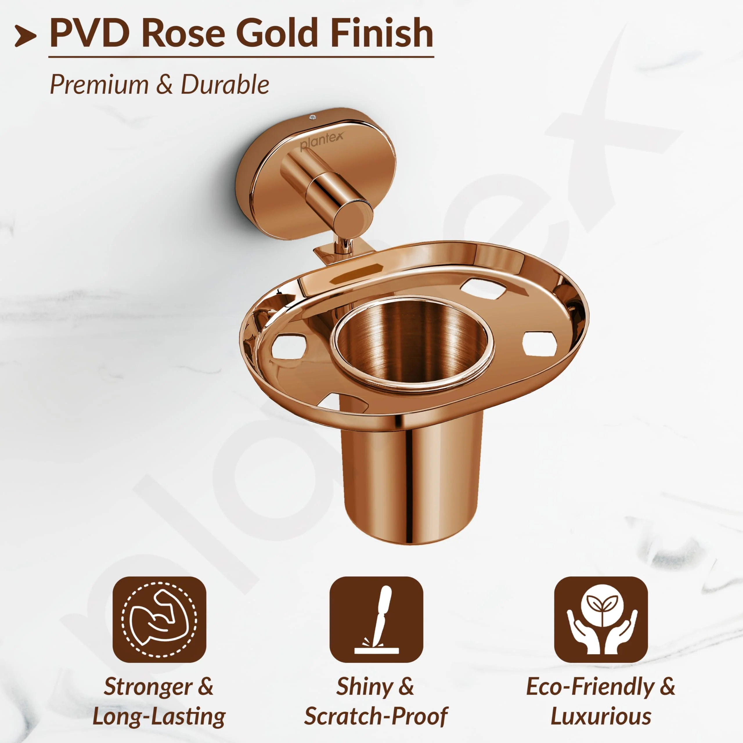 Plantex J4 Stainless Steel Toothbrush Holder for Bathroom/Toothbrush Stand for Bathroom/Tumbler Holder/Bathroom Accessories (PVD Rose Gold Finish) Onix - Image 5