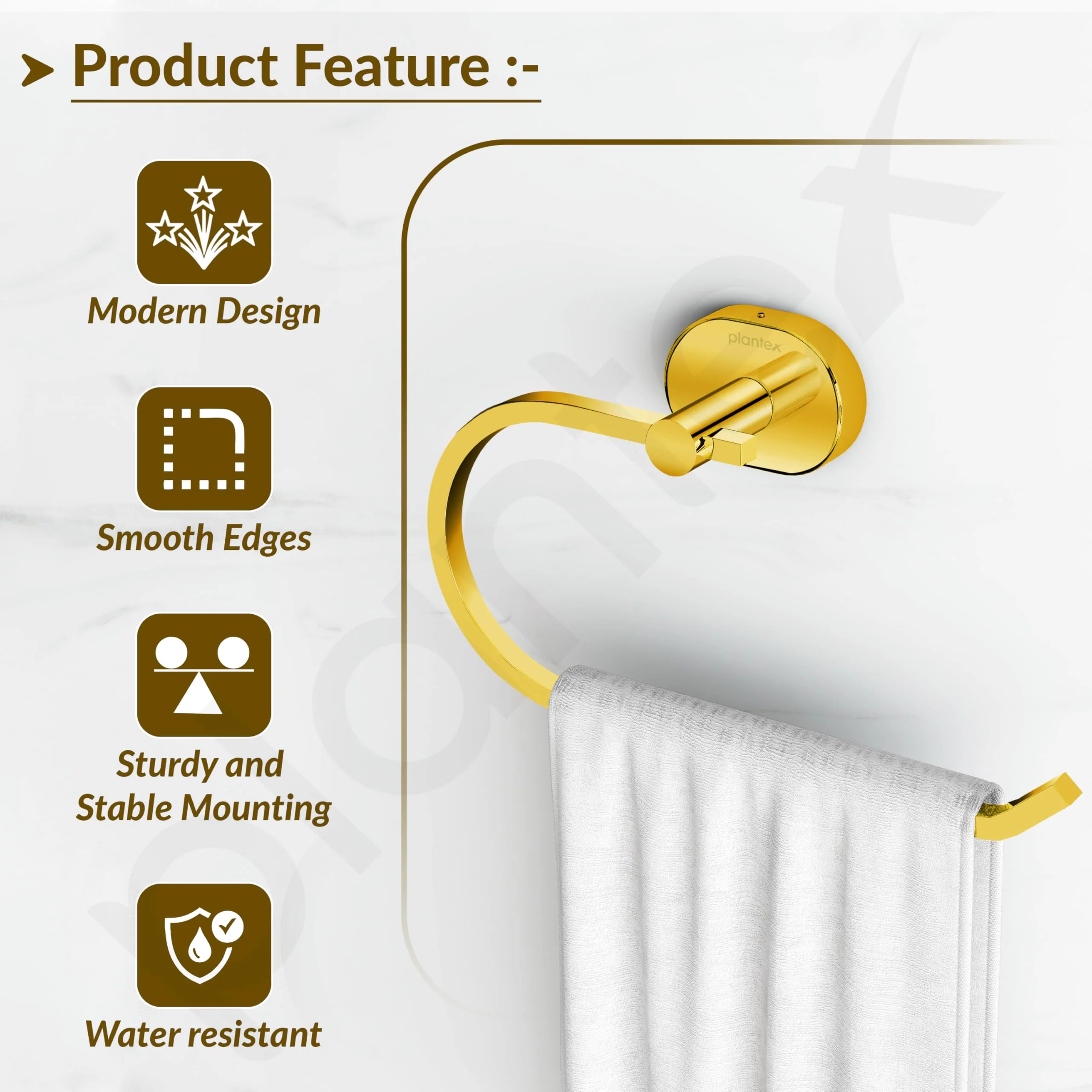 Plantex J4 Stainless Steel Towel Hanger for Wash Basin/Hand Towel Hanger/Napkin Holder for Wash Basin/Bathroom Accessories (PVD Gold Finish) Onix - Image 4