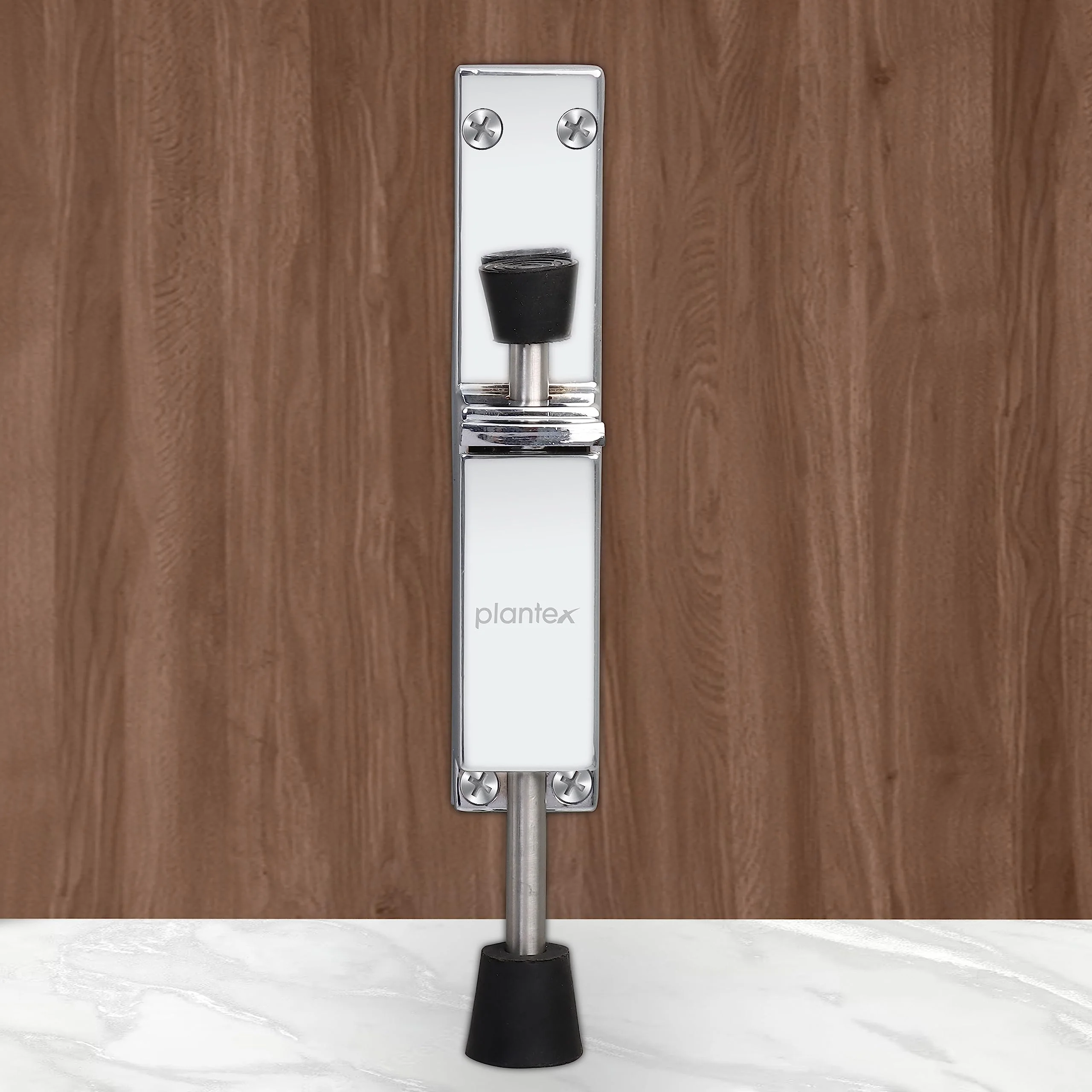 Plantex Kickdown Door Stoper Spring Loaded Telescopic Step On/Off Door Stopper Rubber, Adjustable Heavy Duty Door Locks Holder Stop/Release by Foot - (Chrome) - Image 2
