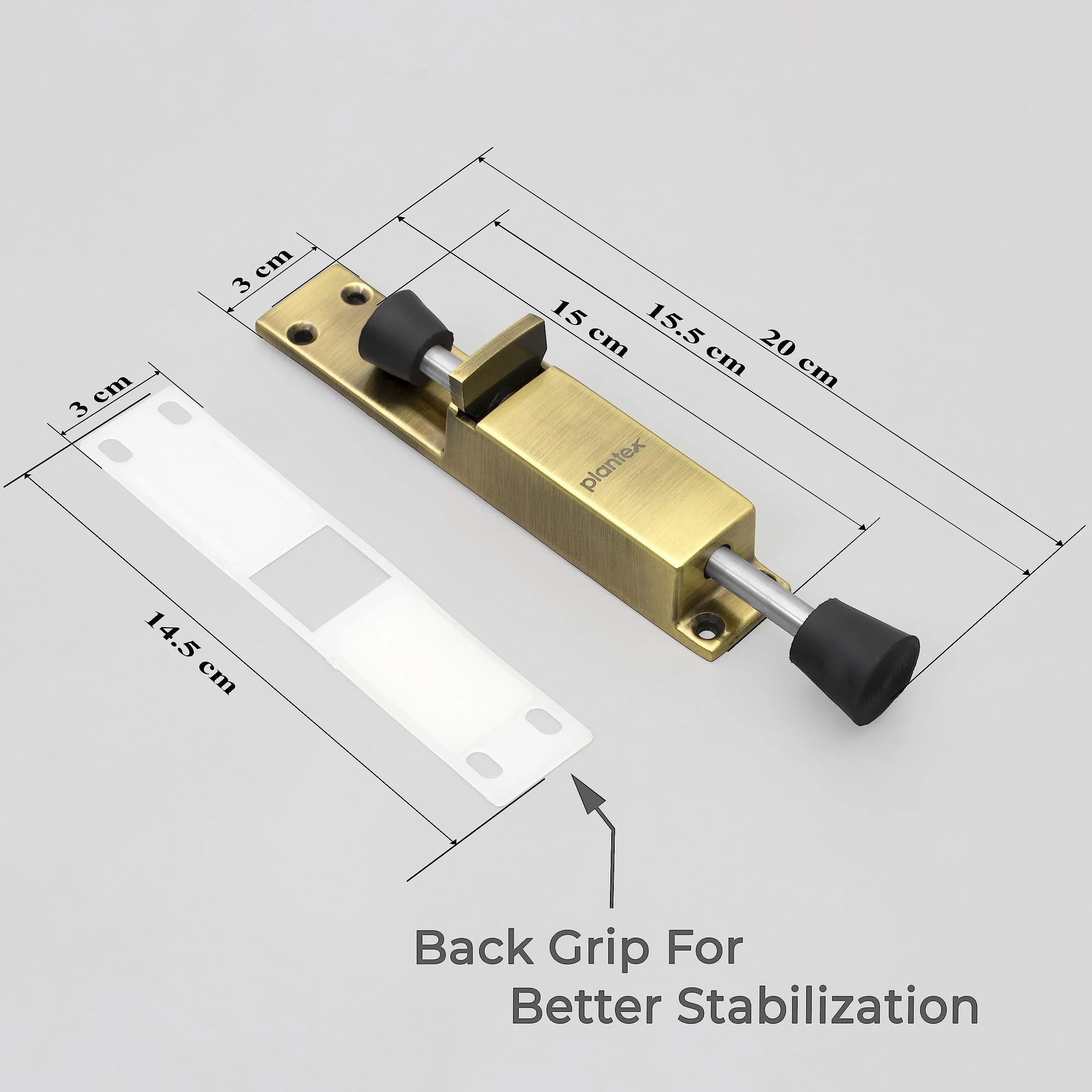 Plantex Kickdown Door Stopper Spring Loaded Telescopic Step On/Off Door Stopper Rubber, Adjustable Heavy Duty Door Locks Holder Stop/Release by Foot - (Brass Antique) - Image 3