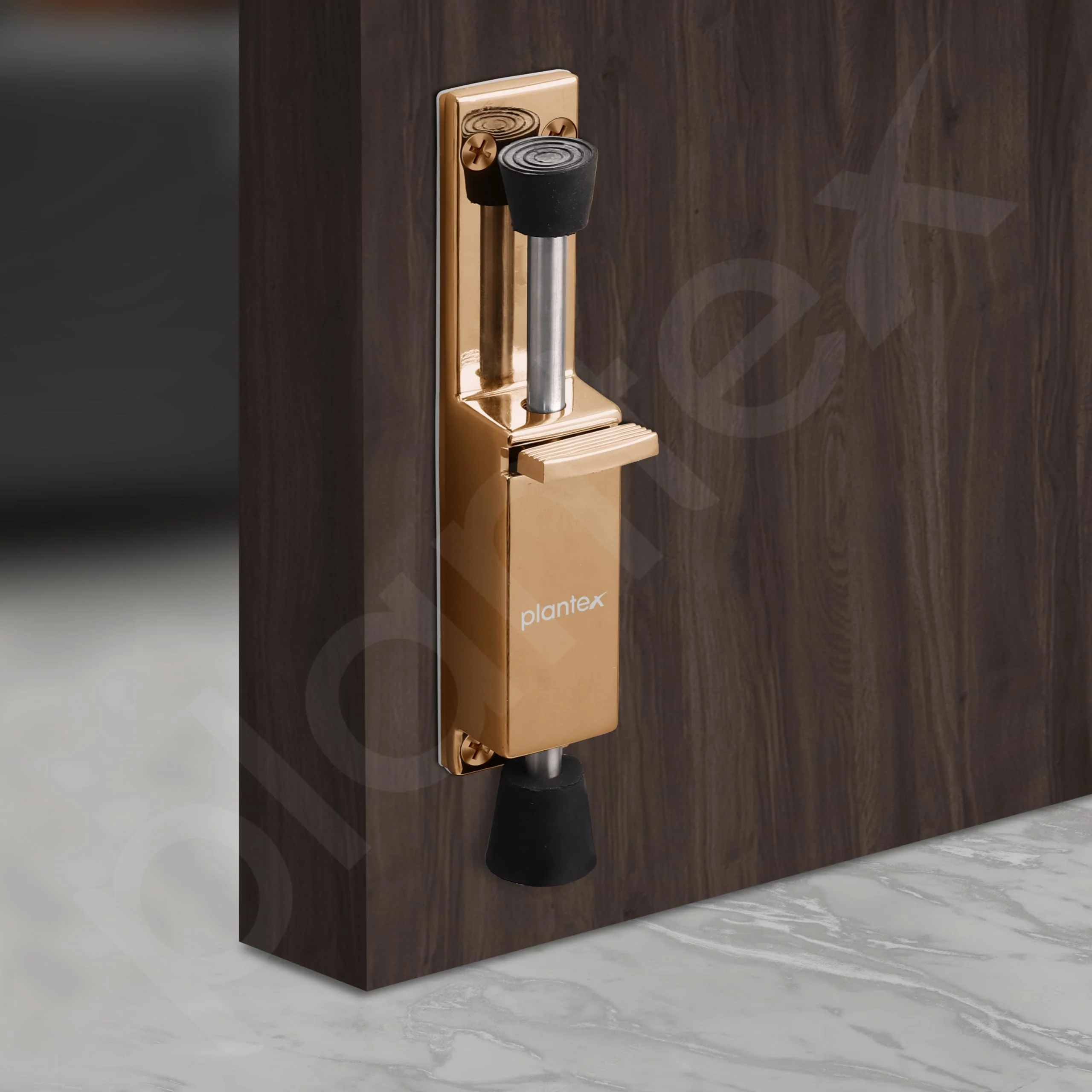 Plantex Kickdown Door Stopper Spring Loaded Telescopic Step On/Off Door Stopper Rubber, Adjustable Heavy Duty Door Locks Holder Stop/Release by Foot - Pack of 1 (Rose Gold) - Image 6