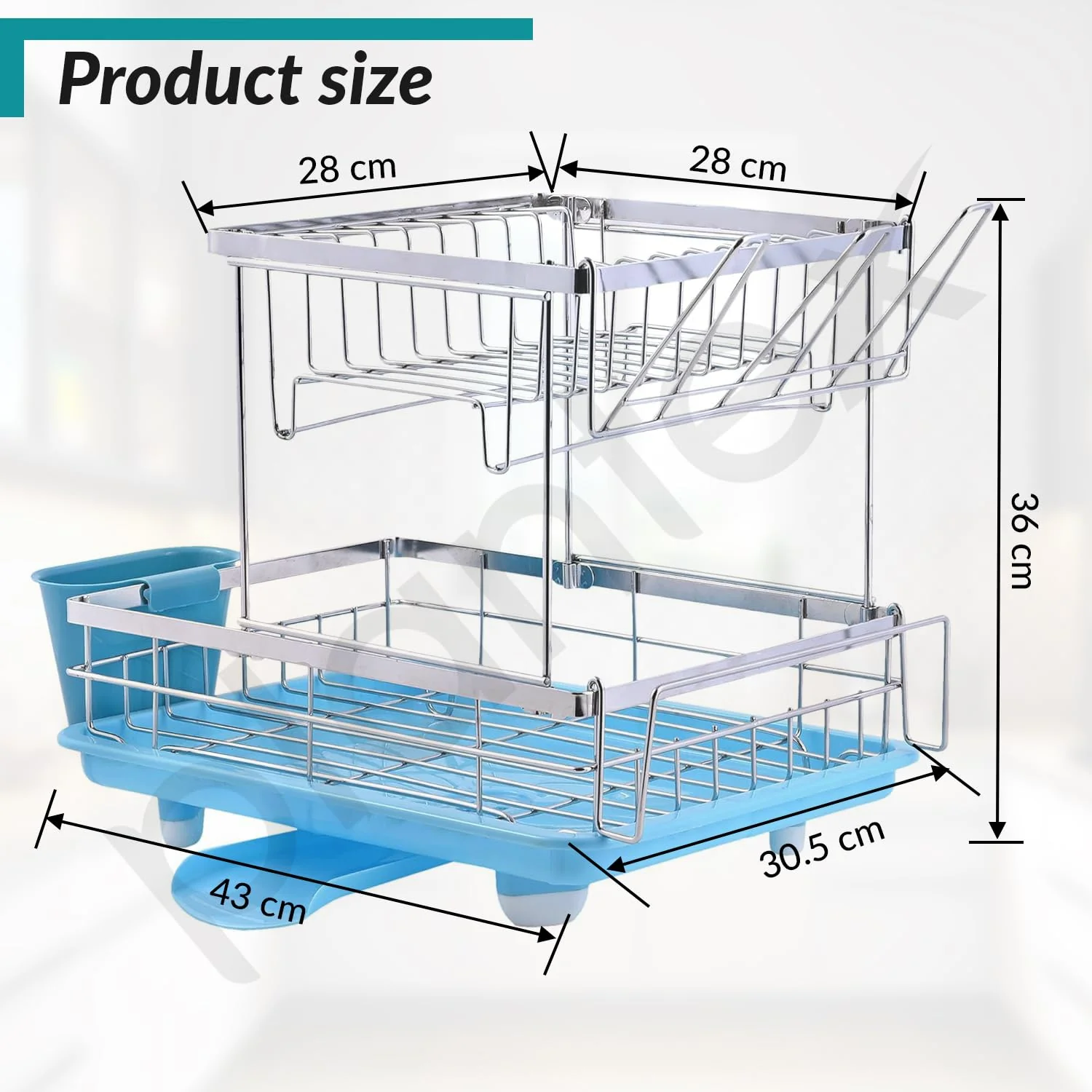 Plantex Kitchen Dish Rack Drainer/Stainless Steel 2-Tier Dish Drainer Rack with Removable Drain Board/Drying Rack with Drainer - 20 x 14 x 15 Inch (Chrome) - Image 2