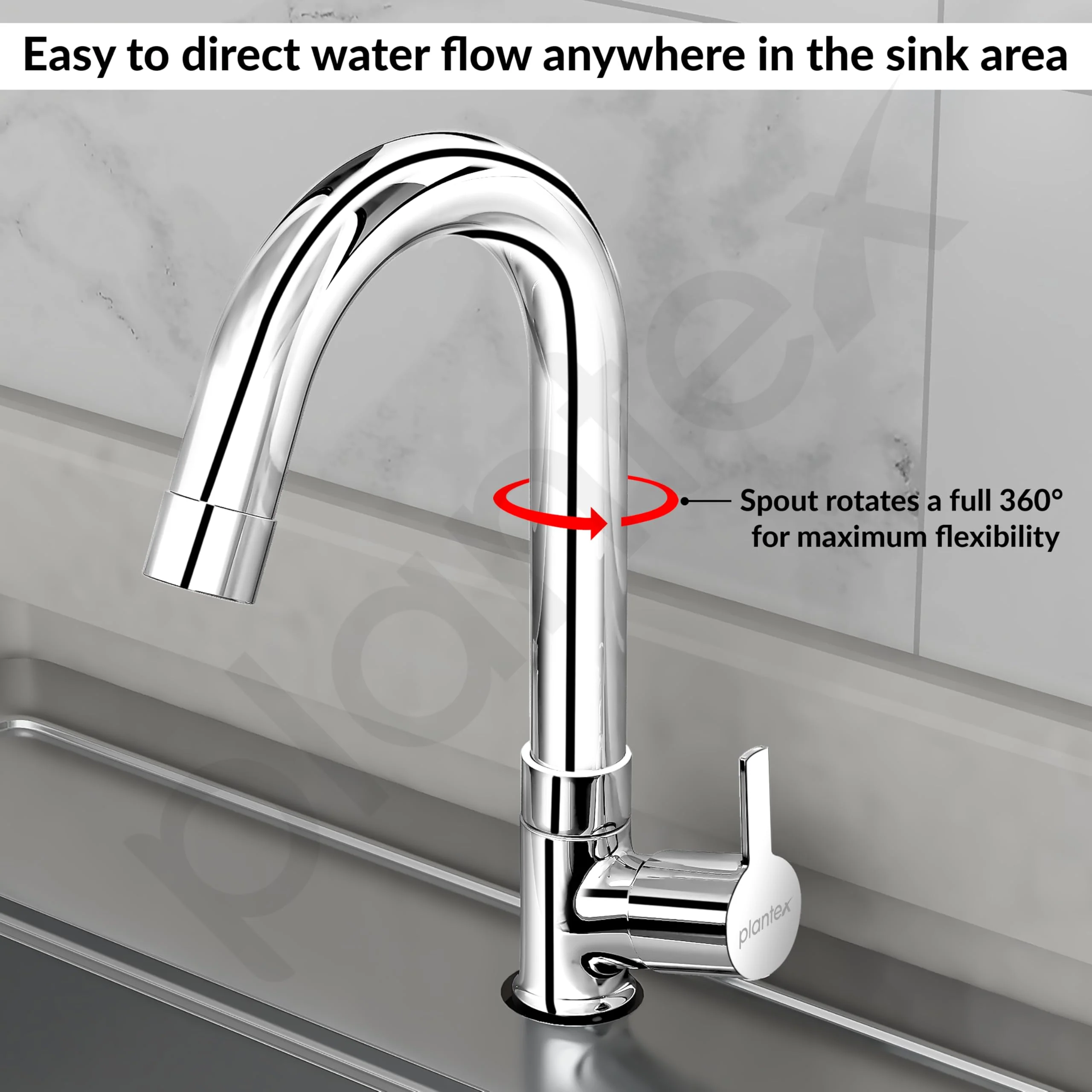 Plantex Kitchen Sink Tap with Water Saving Aerator/Sink Tap for Kitchen Basin with 360° Swivel Spout/Bathroom Accessories - (Rio, Chrome) - Image 5